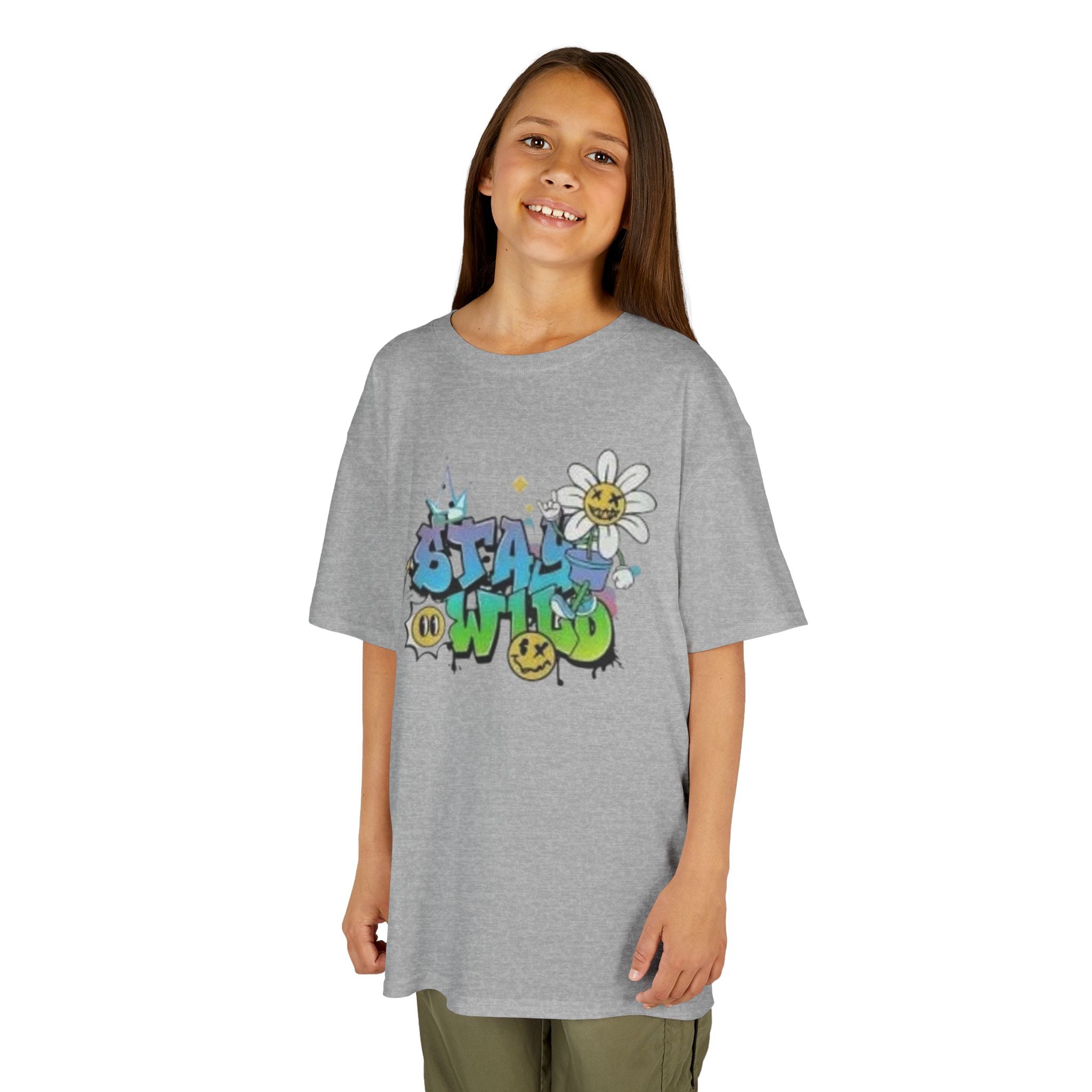 Kids Tee — "Stay Wild" Graffiti Daisy Graphic