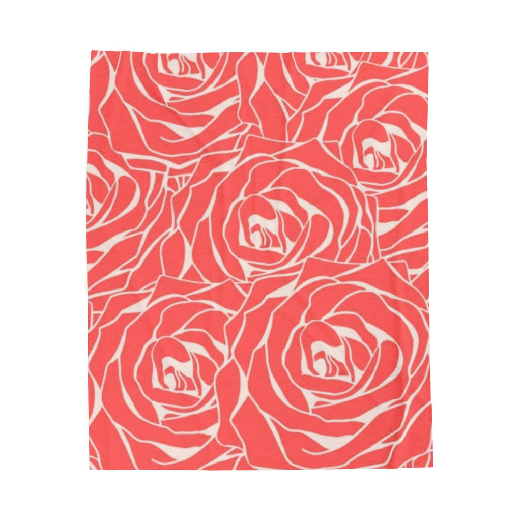 Rose Pattern Plush Blanket — Coral Velveteen Throw