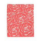 Rose Pattern Plush Blanket — Coral Velveteen Throw