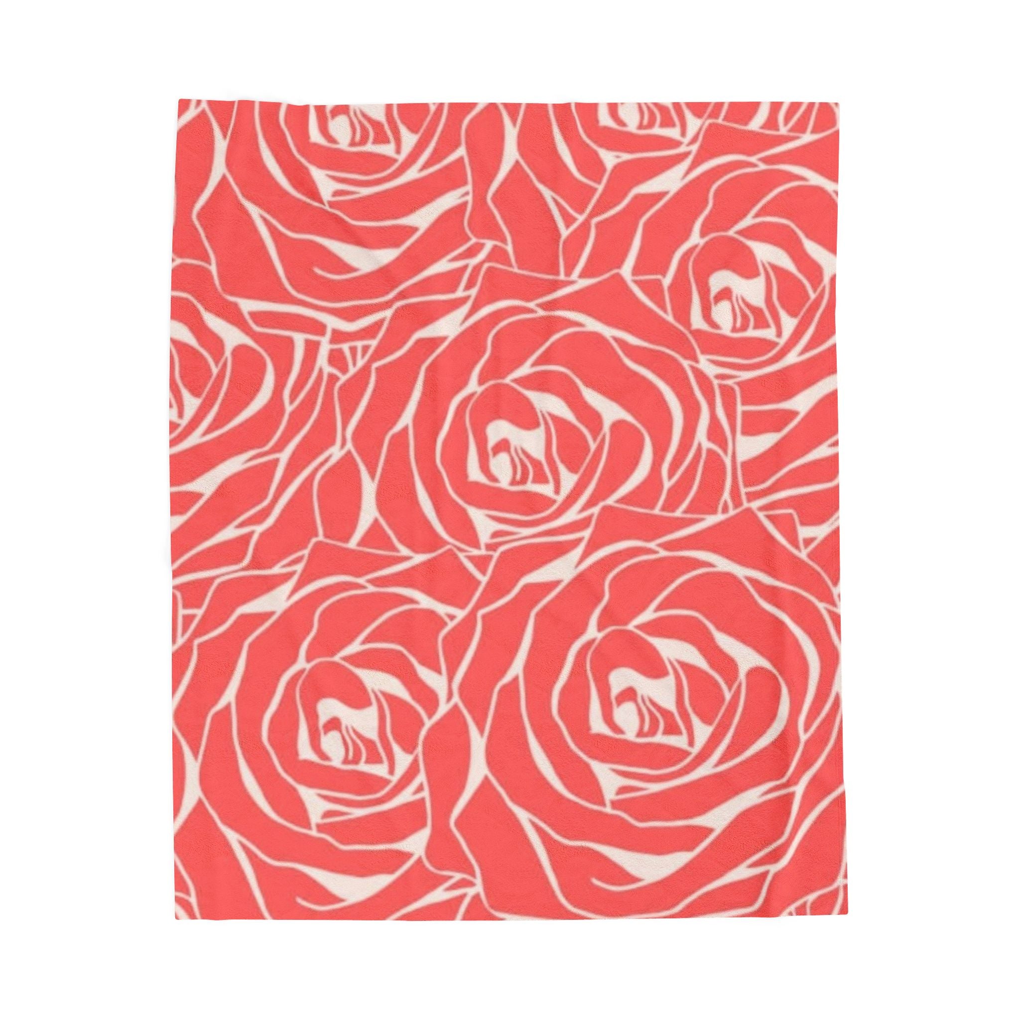 Rose Pattern Plush Blanket — Coral Velveteen Throw