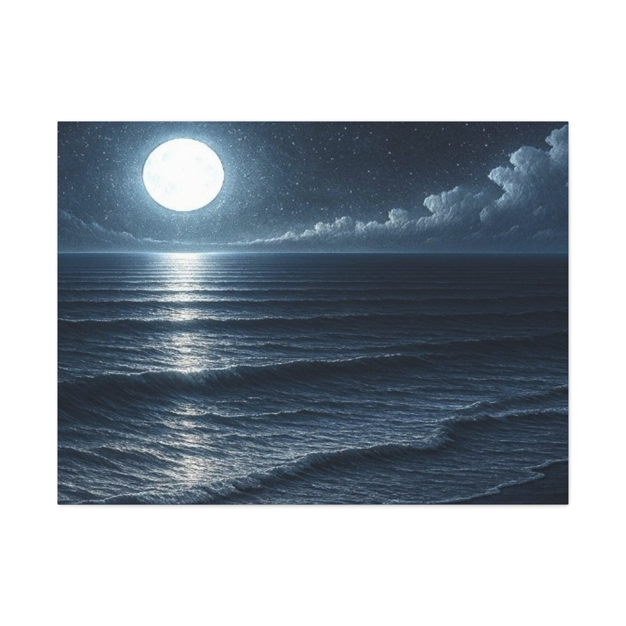 Moonlit Ocean Canvas Wall Art — Serene Night Seascape Matte Stretched Print