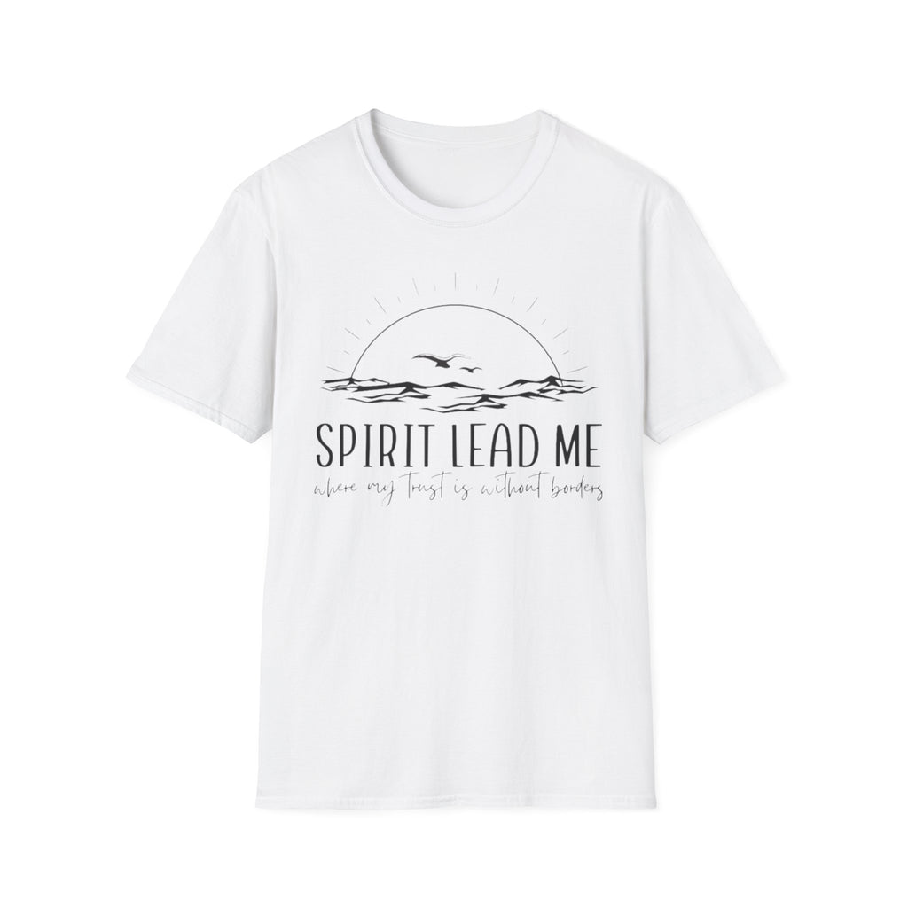 T-Shirt — "Spirit Lead Me" Faith Graphic Tee with Sunset & Birds