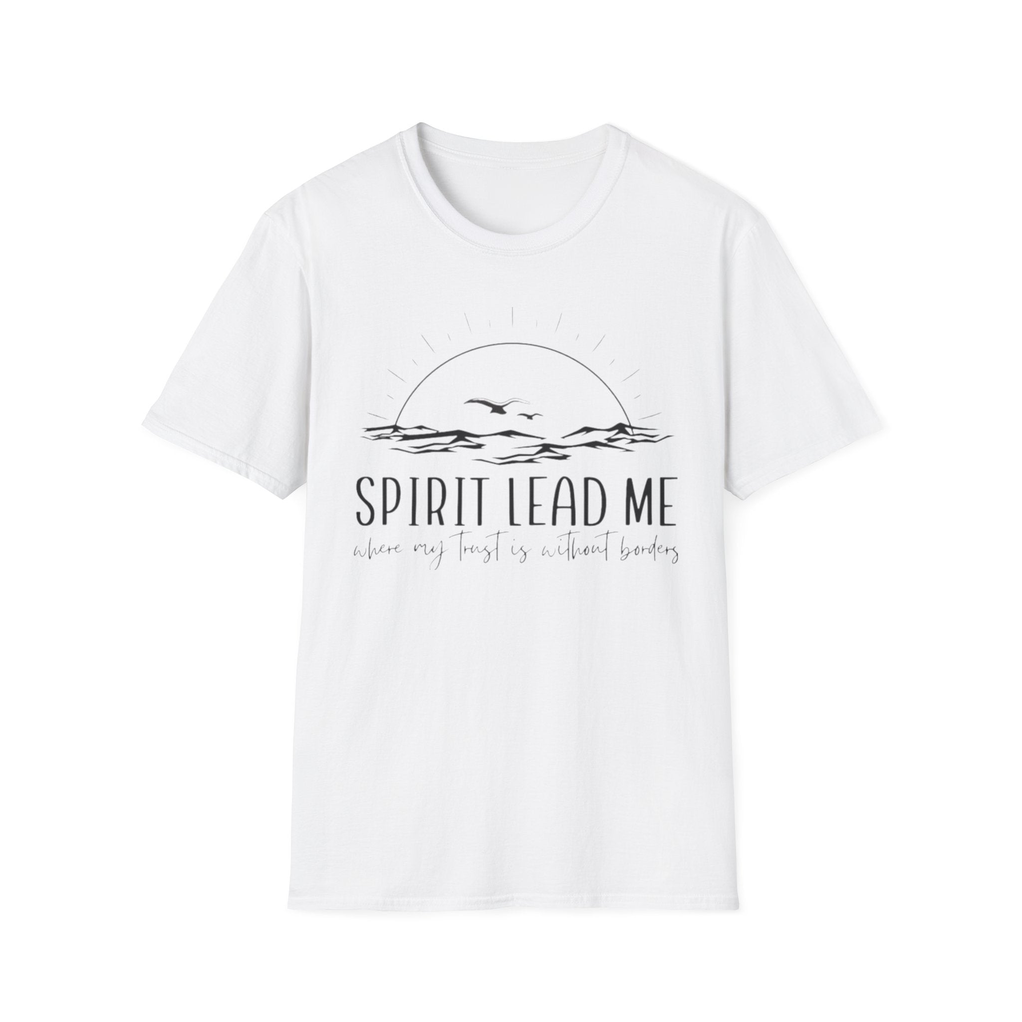 T-Shirt — "Spirit Lead Me" Faith Graphic Tee with Sunset & Birds