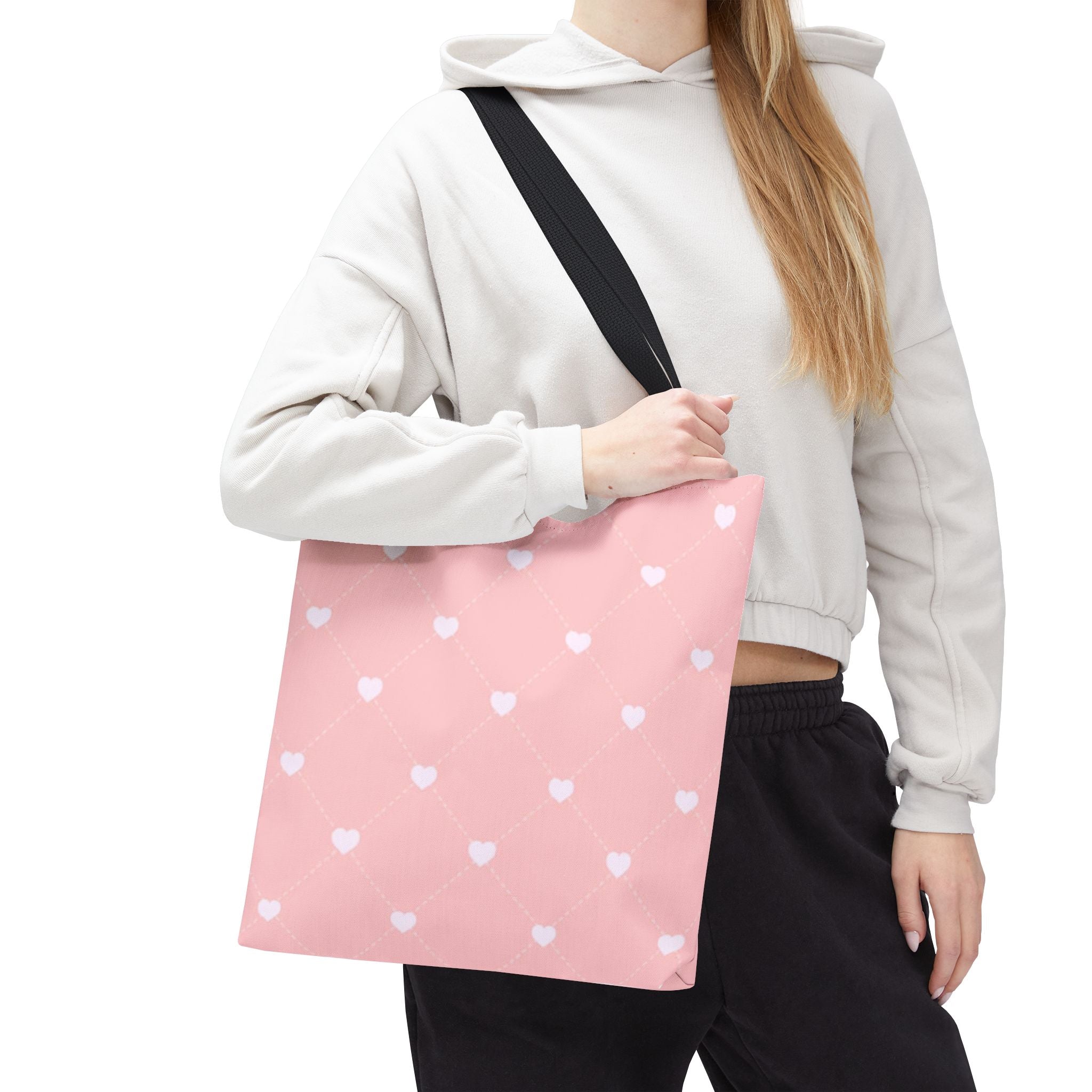 Pink Heart Pattern Tote Bag — Cute Pink AOP Shopper for Everyday Use