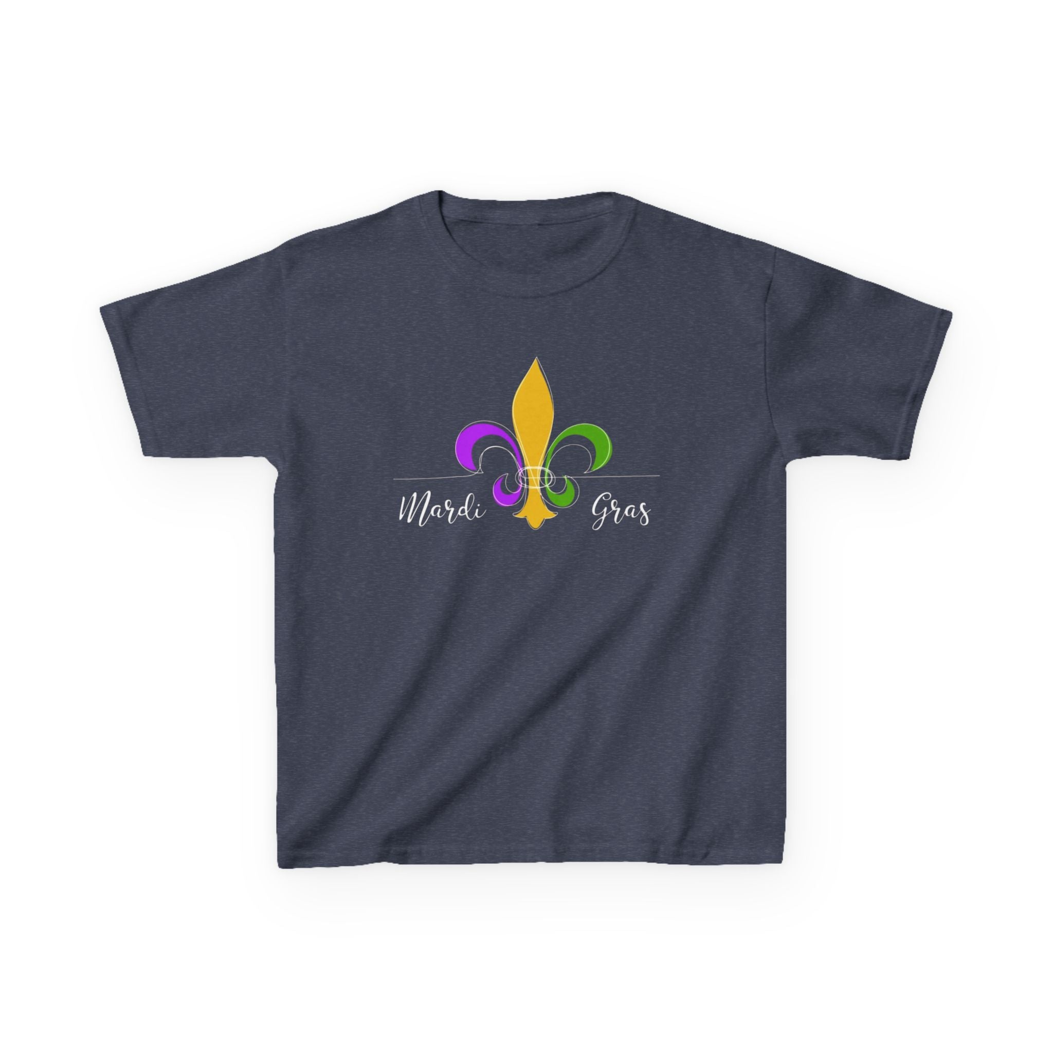 Kids Tee — Mardi Gras Fleur-de-Lis Carnival Shirt (Purple Green Gold)