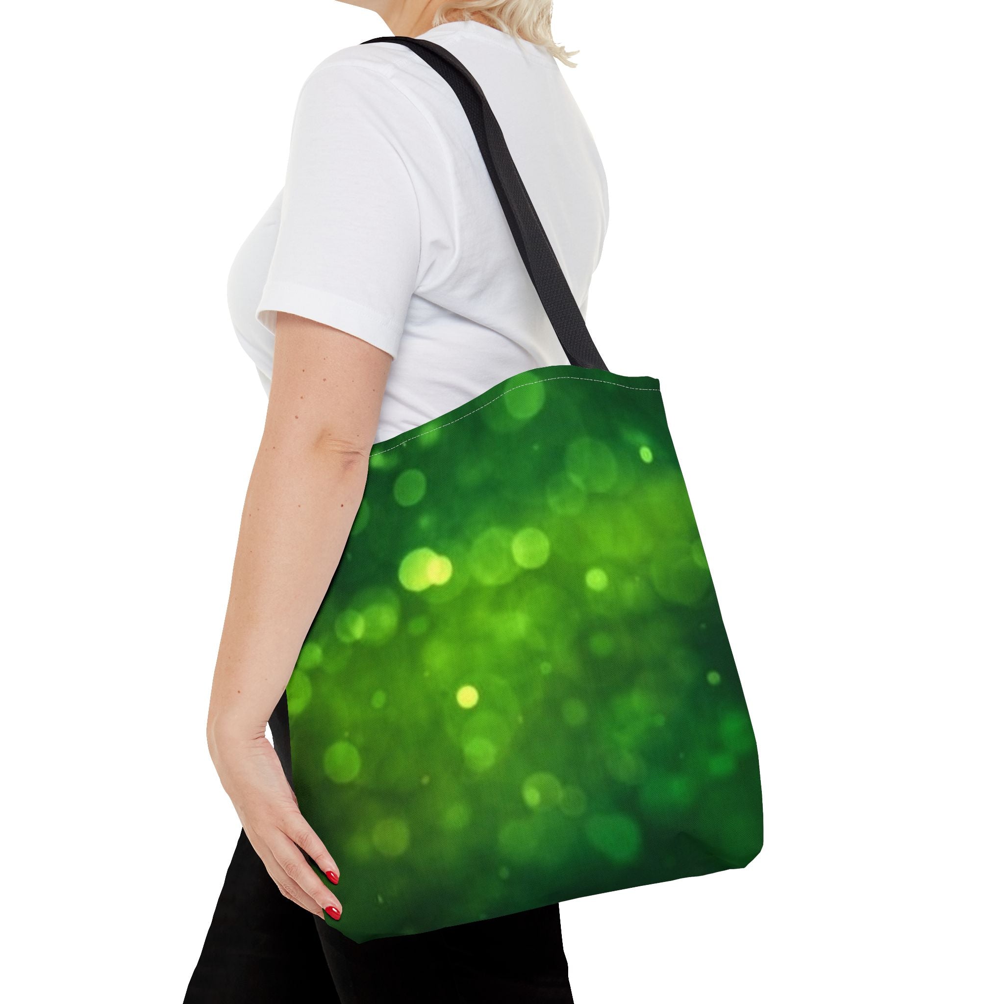 Green Bokeh Tote Bag — Sparkling Nature-Inspired All-Over Print Tote