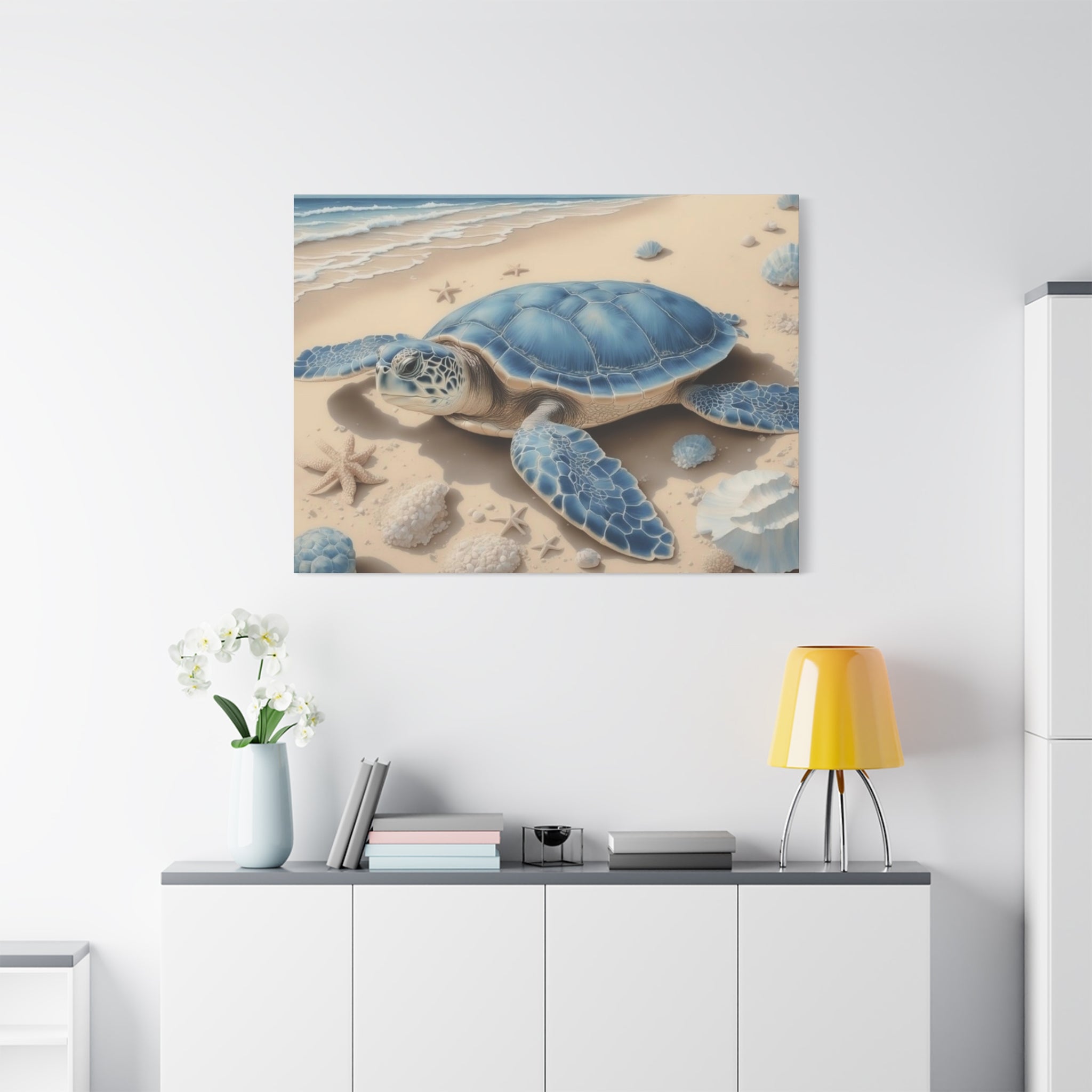 Blue Sea Turtle Canvas Art — Coastal Beach Wall Decor