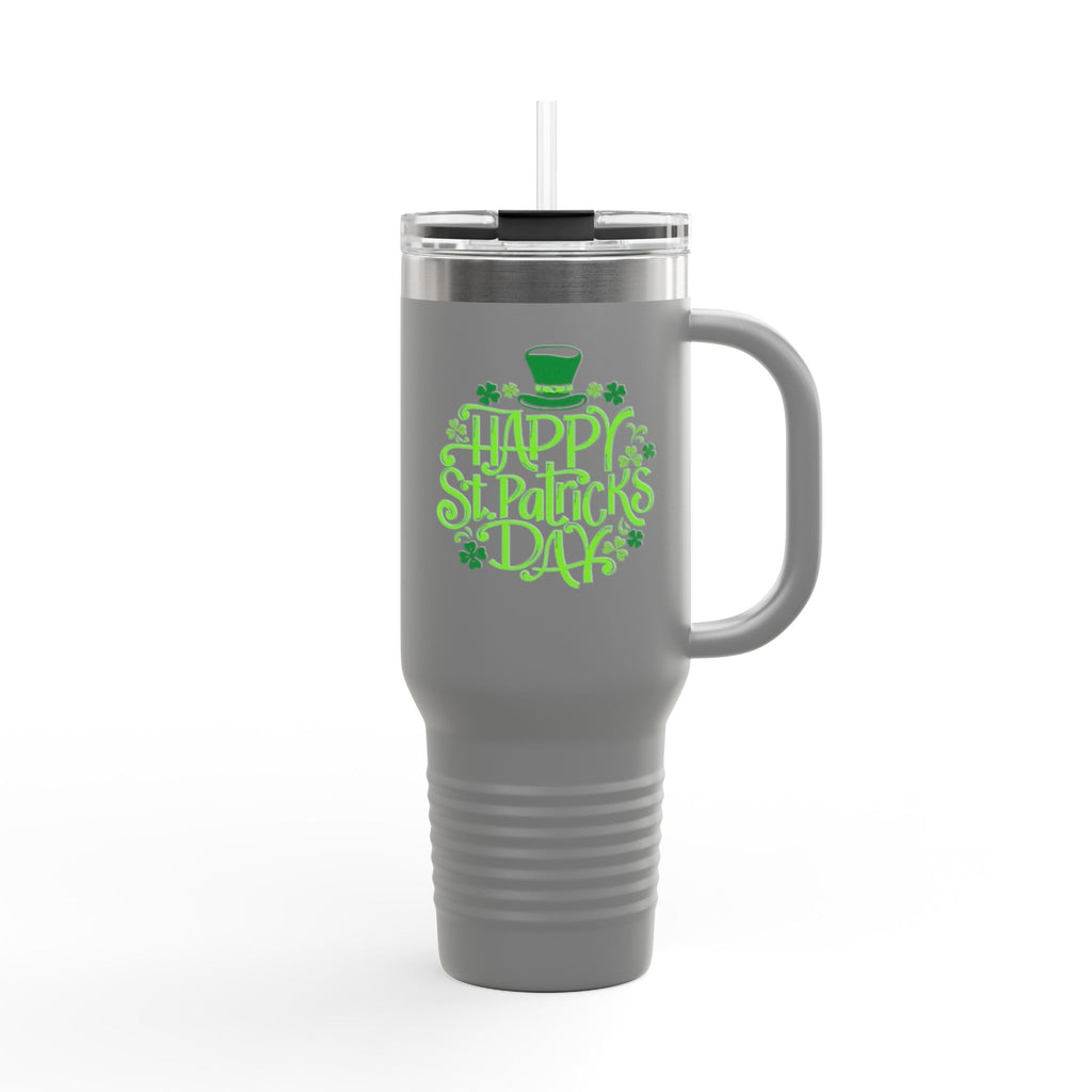 St. Patrick's Day 40oz Insulated Travel Mug — 'Happy St. Patrick's Day' Neon Green Design