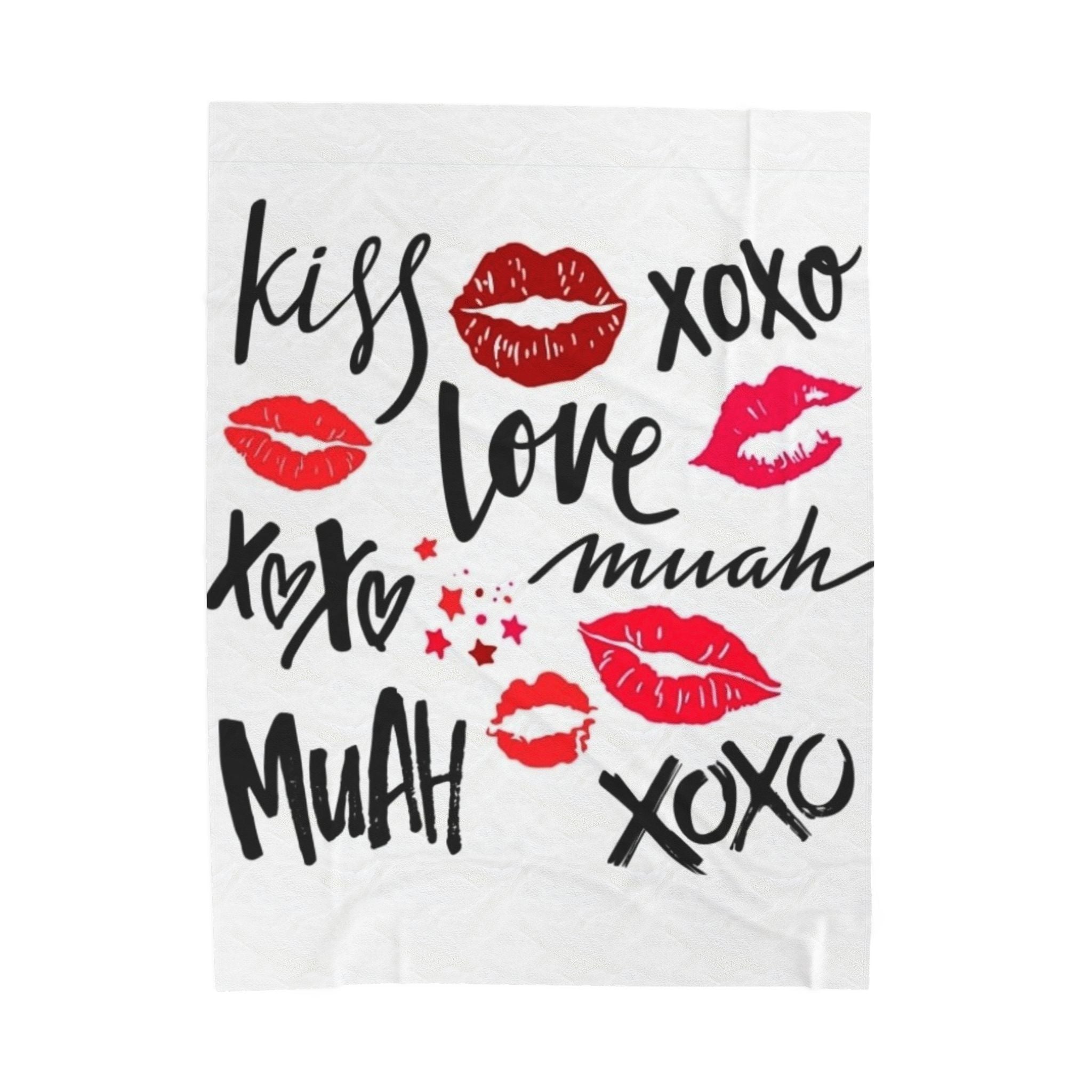 Velveteen Plush Blanket — XOXO Love Kiss Pattern, Romantic Valentine’s Throw