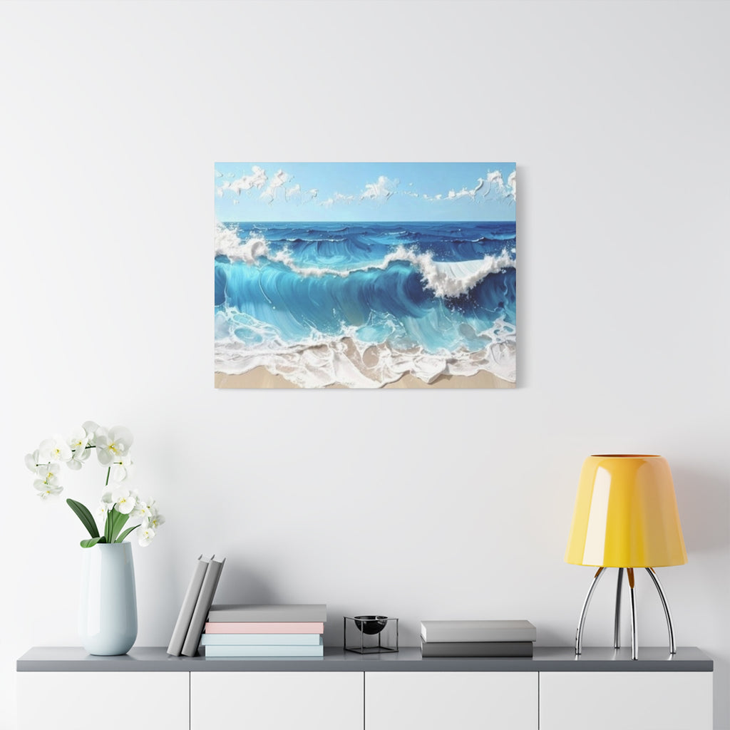 Ocean Waves Matte Canvas Wall Art — Blue Seascape Stretched Canvas