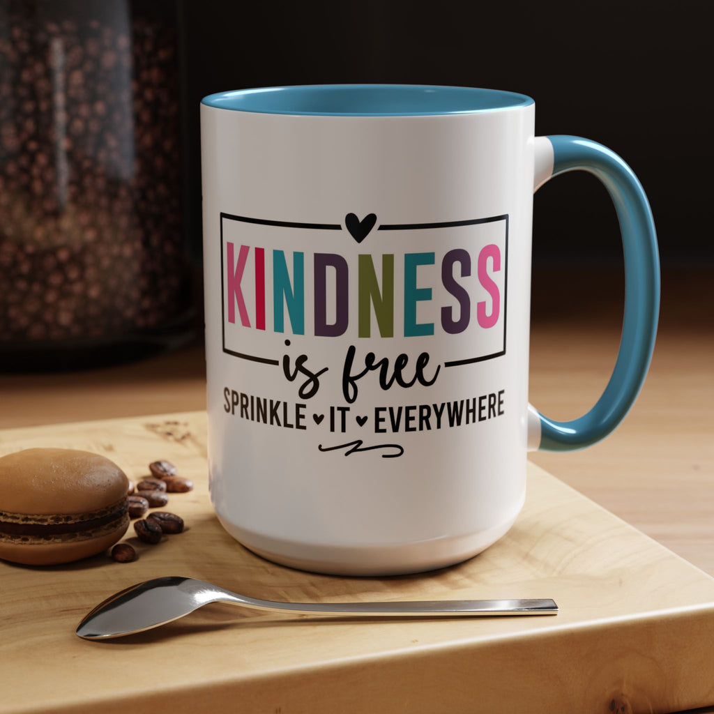 Kindness Is Free Accent Coffee Mug — Inspirational Pink Interior 11/15oz