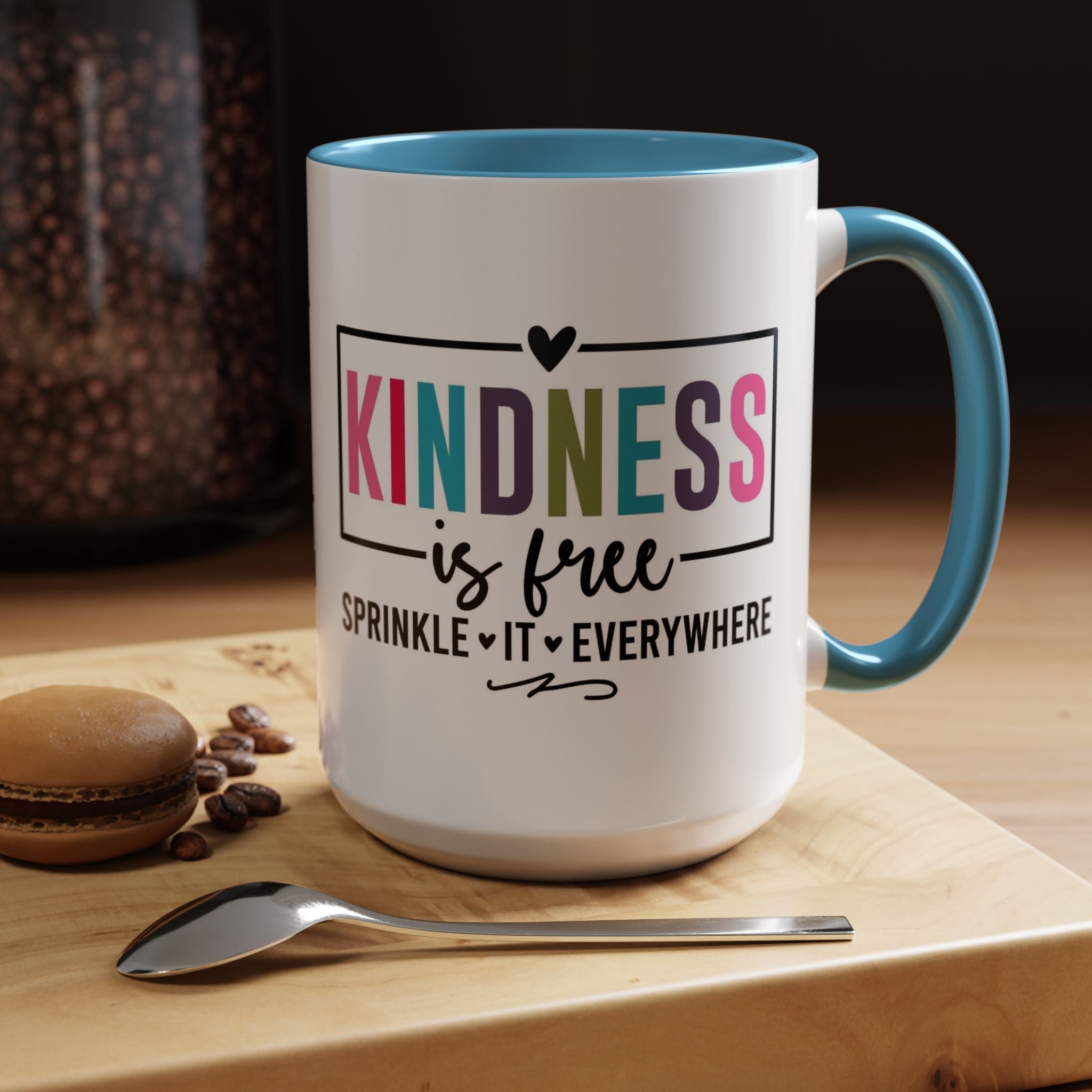 Kindness Is Free Accent Coffee Mug — Inspirational Pink Interior 11/15oz