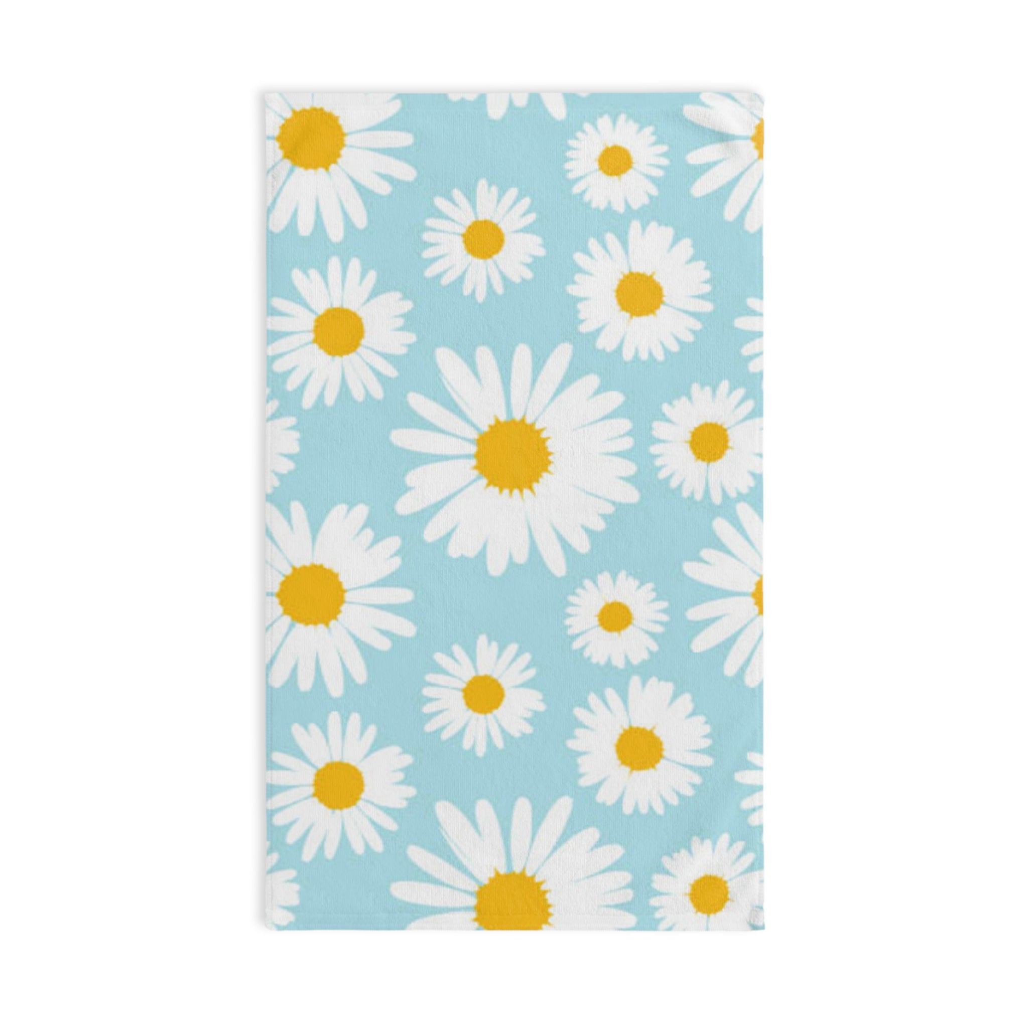 Daisy Print Hand Towel — Blue Floral Kitchen & Bath Accent