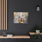 Floral Gold Vase Canvas Print — Elegant White & Blue Flower Wall Art