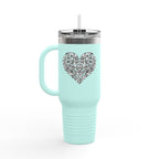 40oz Insulated Travel Mug — Silver Doodle Heart Design