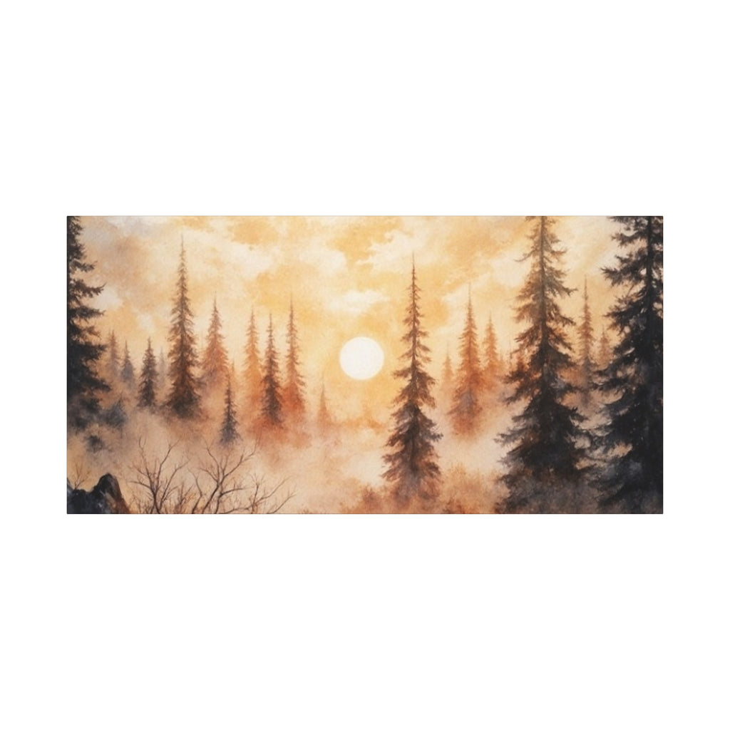 Canvas Wall Art - Misty Pine Forest Sunrise Matte Stretched Canvas
