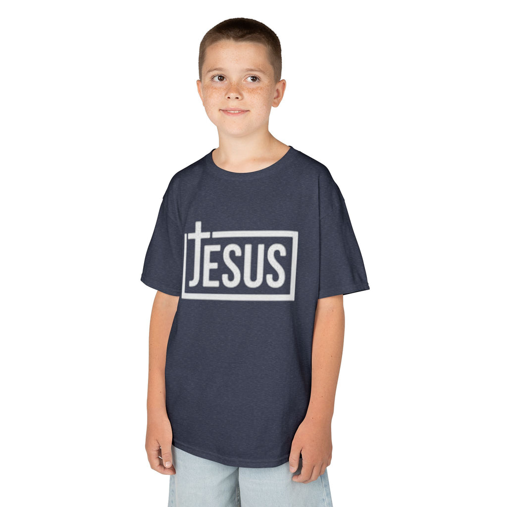 Kids Jesus T‑Shirt — Bold Cross Logo Christian Tee for Boys & Girls