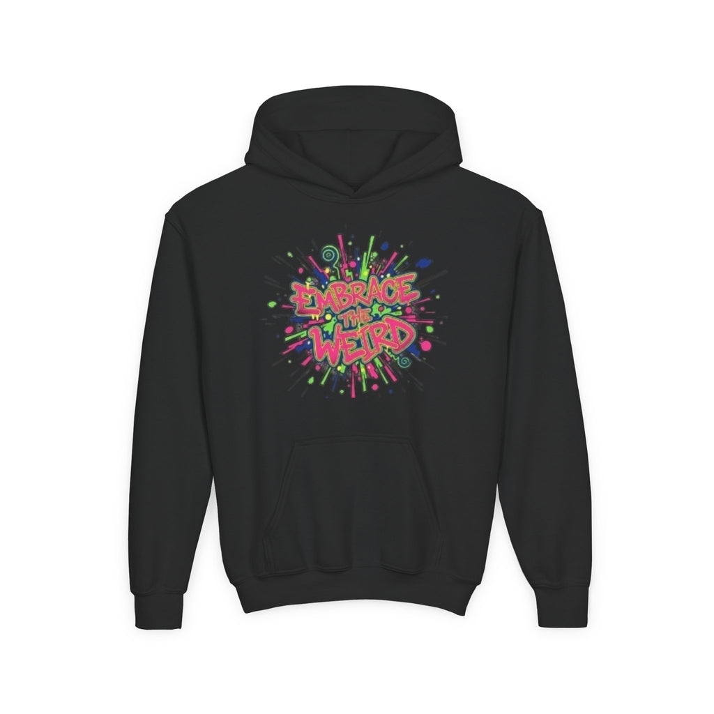 Youth Hoodie — "Embrace the Weird" Colorful Graffiti Graphic