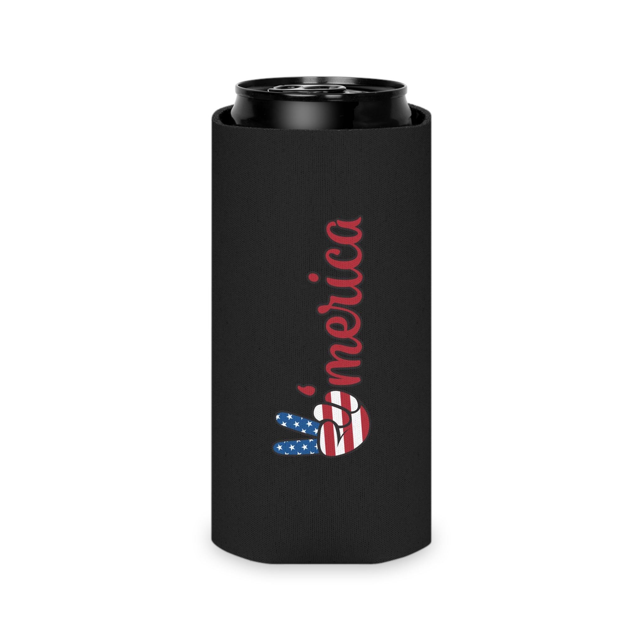 Can Cooler - 'Merica Peace Sign Patriotic Beer Koozie for 4th of July
