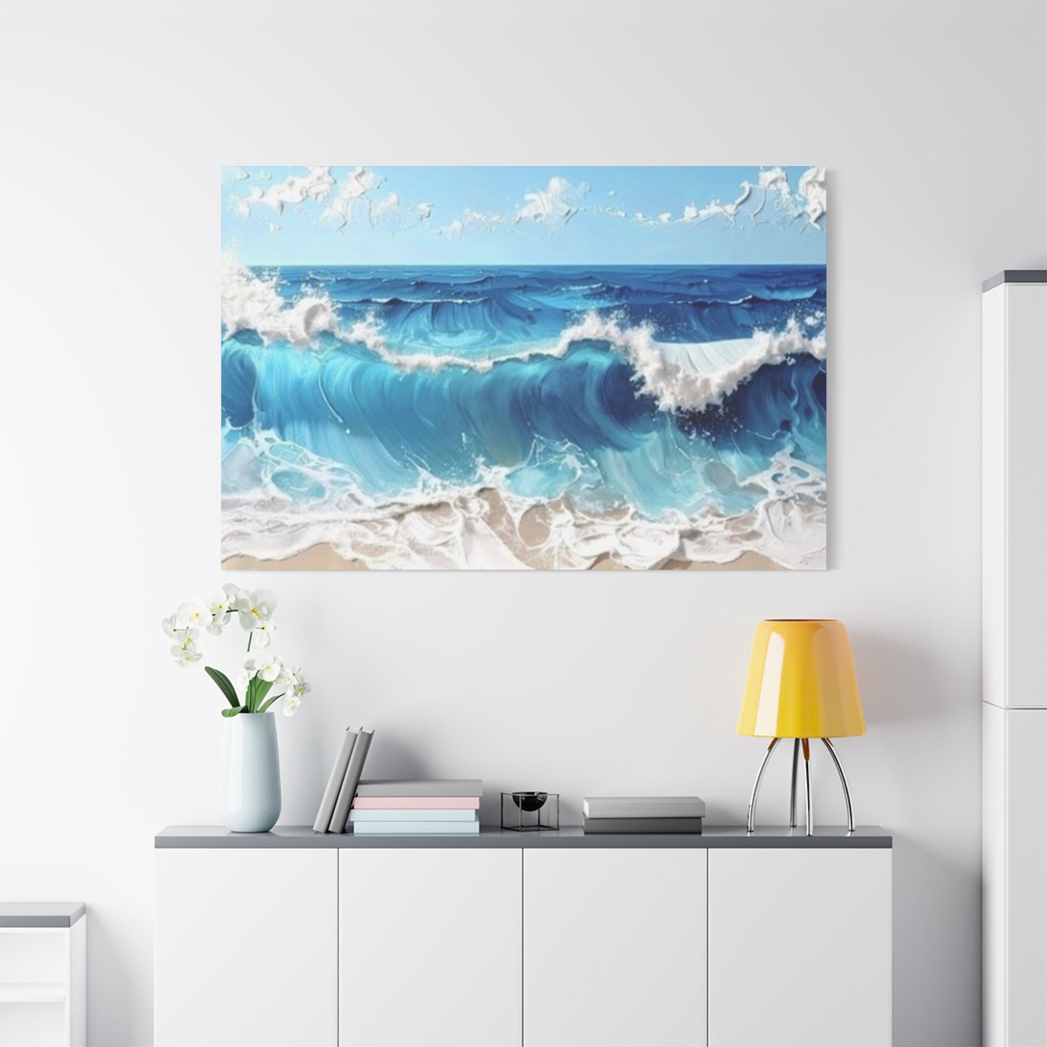 Ocean Waves Matte Canvas Wall Art — Blue Seascape Stretched Canvas