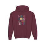 Youth Hoodie — "God Is Good All The Time" Colorful Faith Pullover