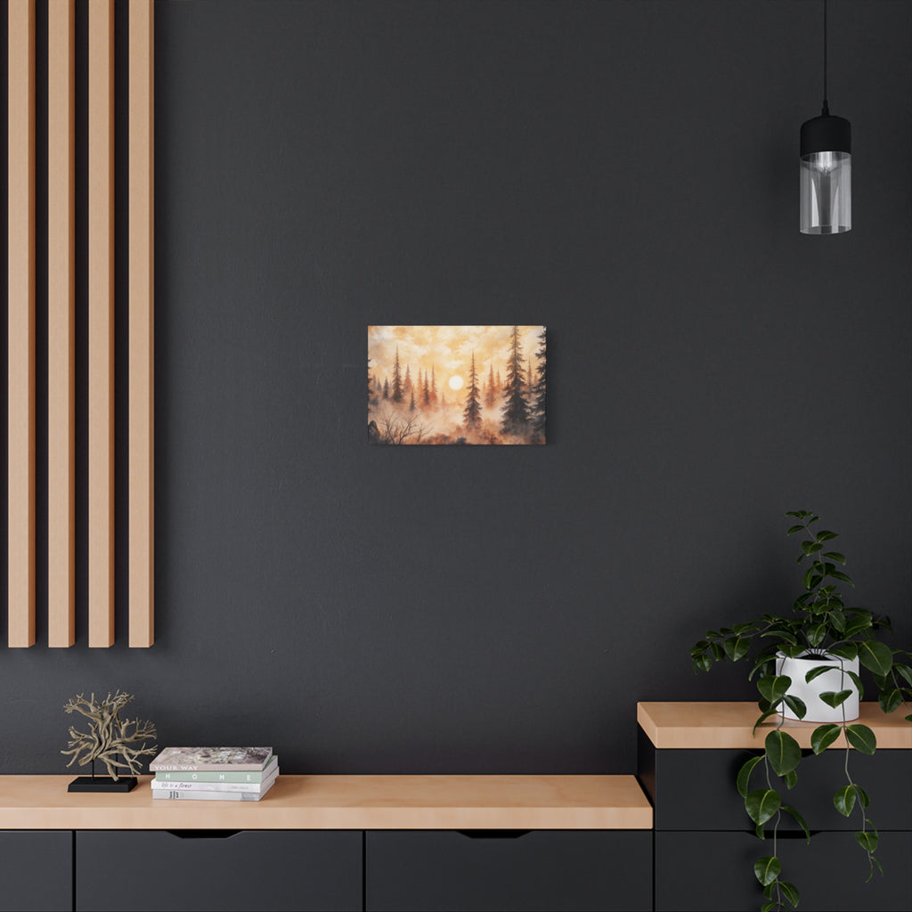Canvas Wall Art - Misty Pine Forest Sunrise Matte Stretched Canvas
