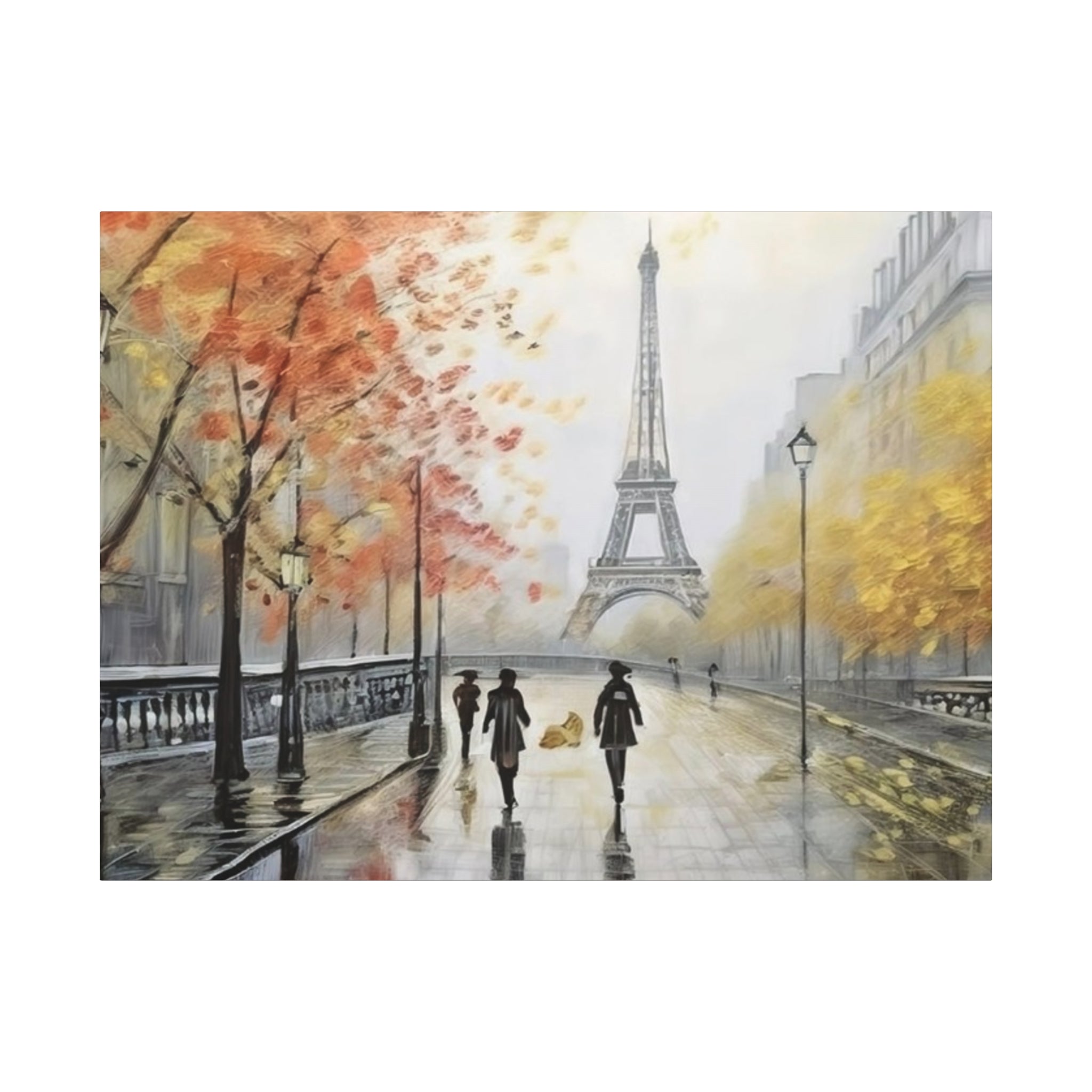 Paris Eiffel Tower Autumn Street Matte Canvas Wall Art, Stretched 1.25"