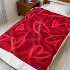 Plush Blanket — Red Heart Doodle Velveteen Throw (Valentine’s Day Gift)
