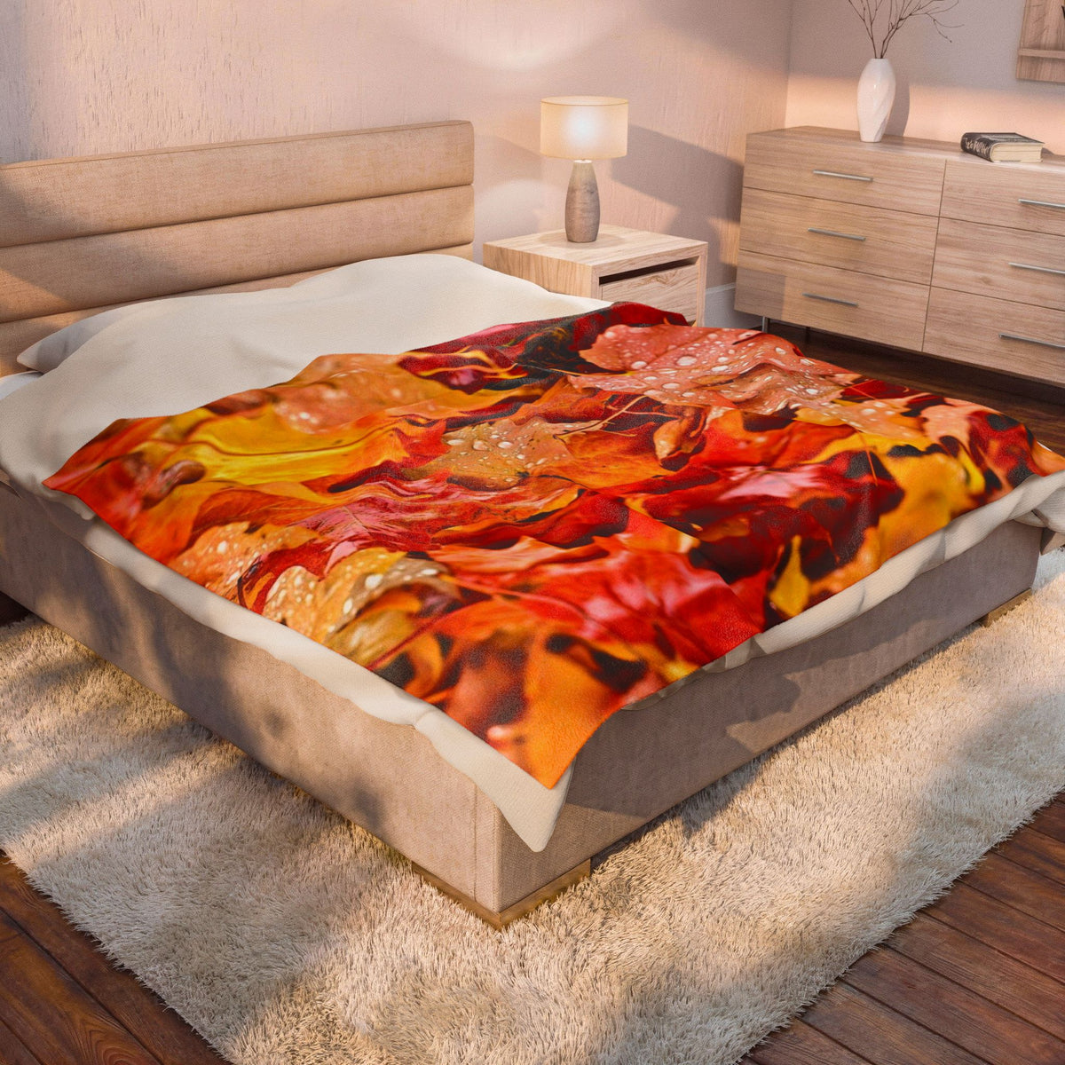 Autumn Fall Leaves Velveteen Plush Blanket