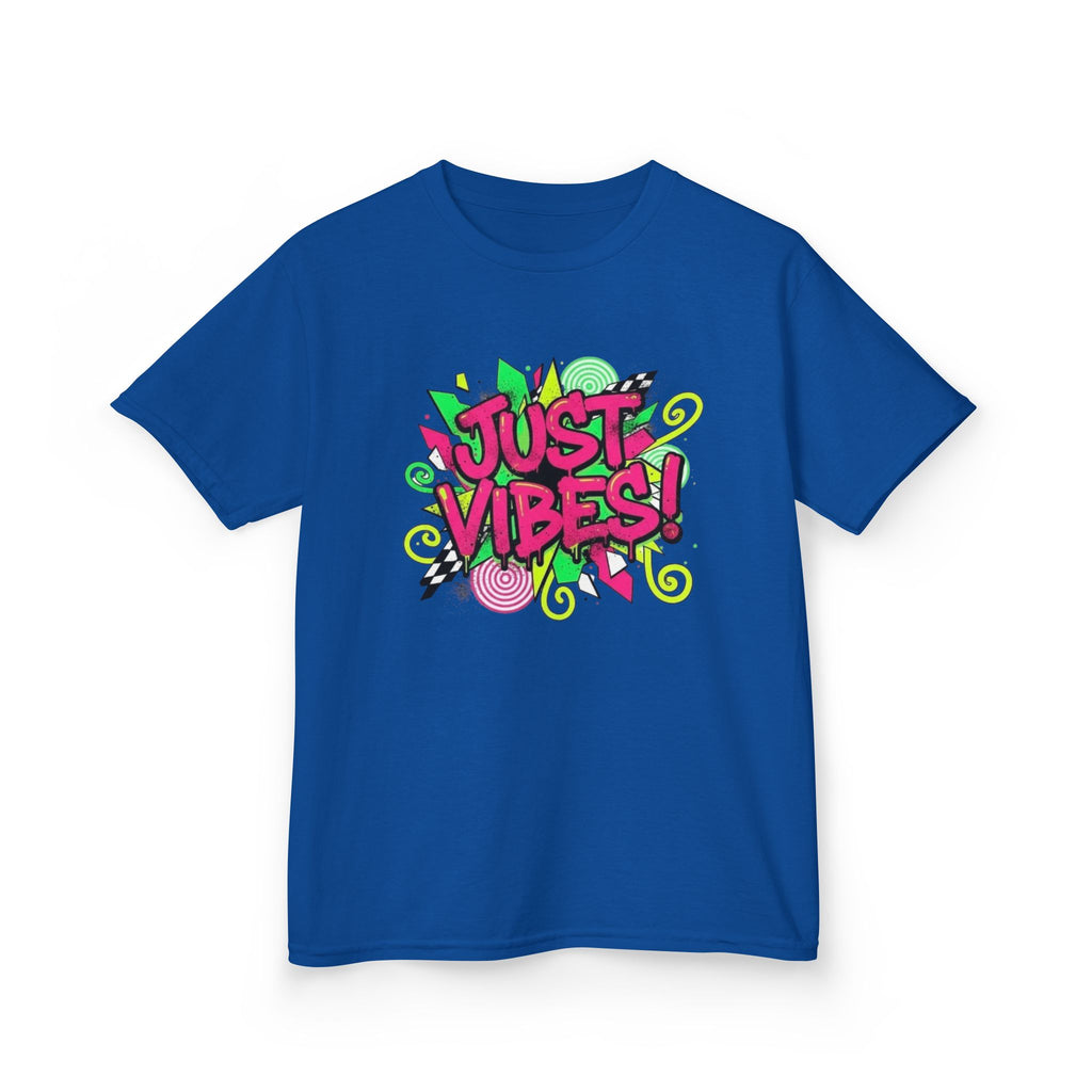 Kids T‑Shirt — "Just Vibes" Neon Graffiti Graphic Tee for Playful, Trendy Kids