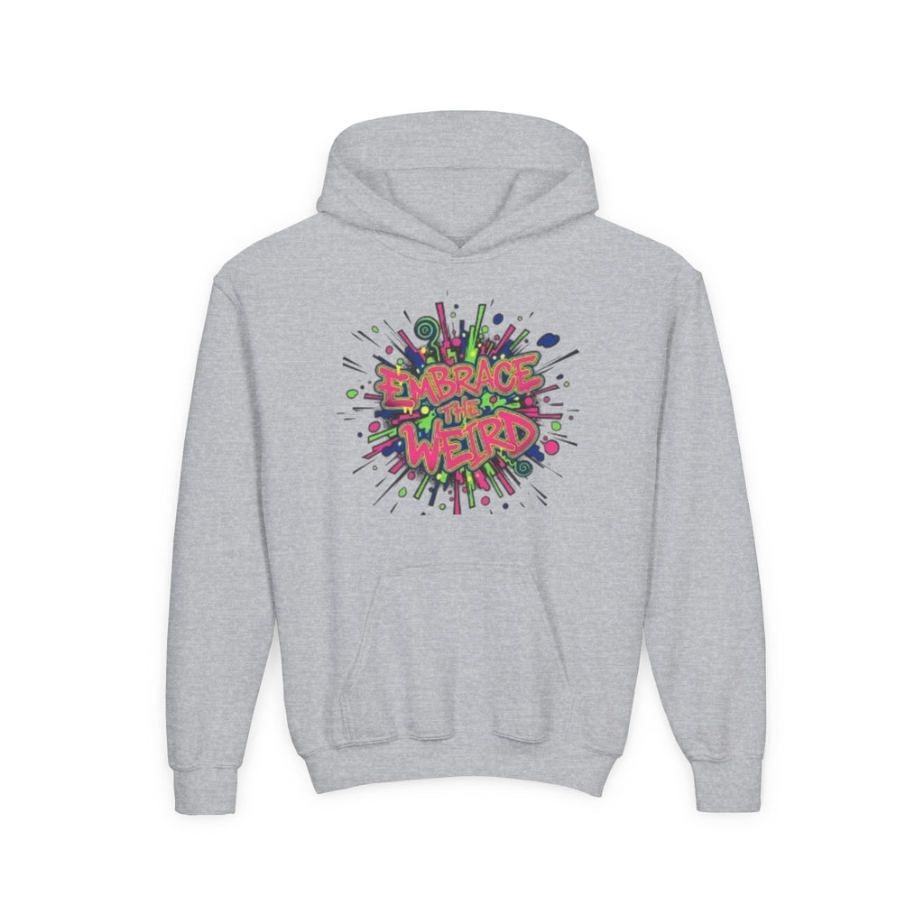 Youth Hoodie — "Embrace the Weird" Colorful Graffiti Graphic