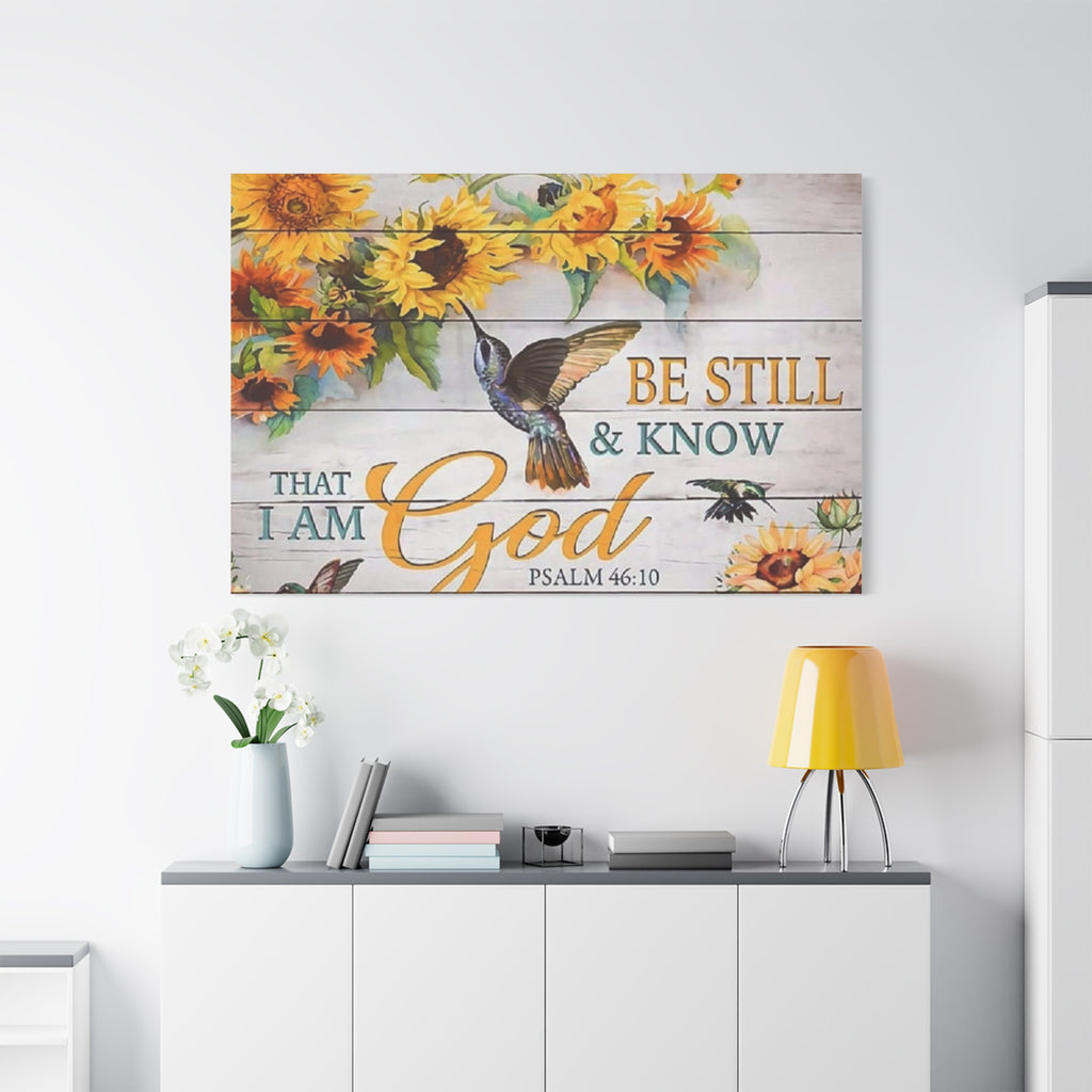 Be Still & Know I Am God Canvas Wall Art — Sunflowers & Hummingbird Psalm 46:10