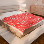 Rose Pattern Plush Blanket — Coral Velveteen Throw