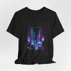 Neon Cyberpunk Skyline Tee | synthwave cityscape, futuristic neon aesthetic