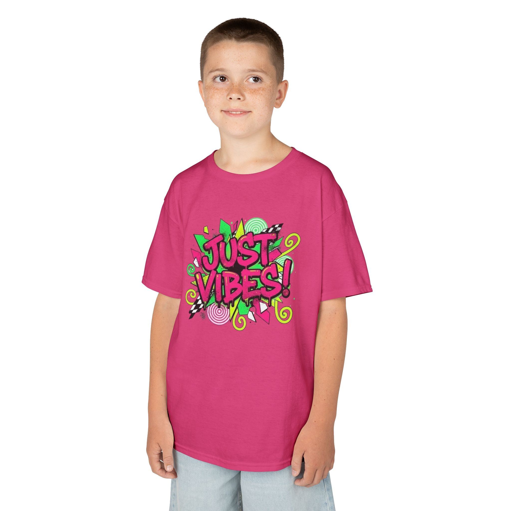 Kids T‑Shirt — "Just Vibes" Neon Graffiti Graphic Tee for Playful, Trendy Kids