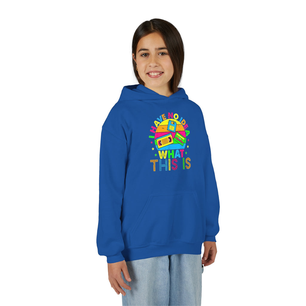 Youth Hoodie — Colorful Retro Cassette 'I Have No Idea What This Is' Graphic