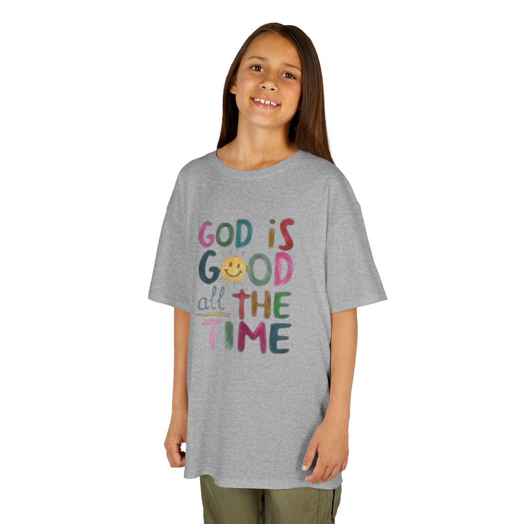 Kids Tee — "God Is Good All The Time" Colorful Faith Graphic