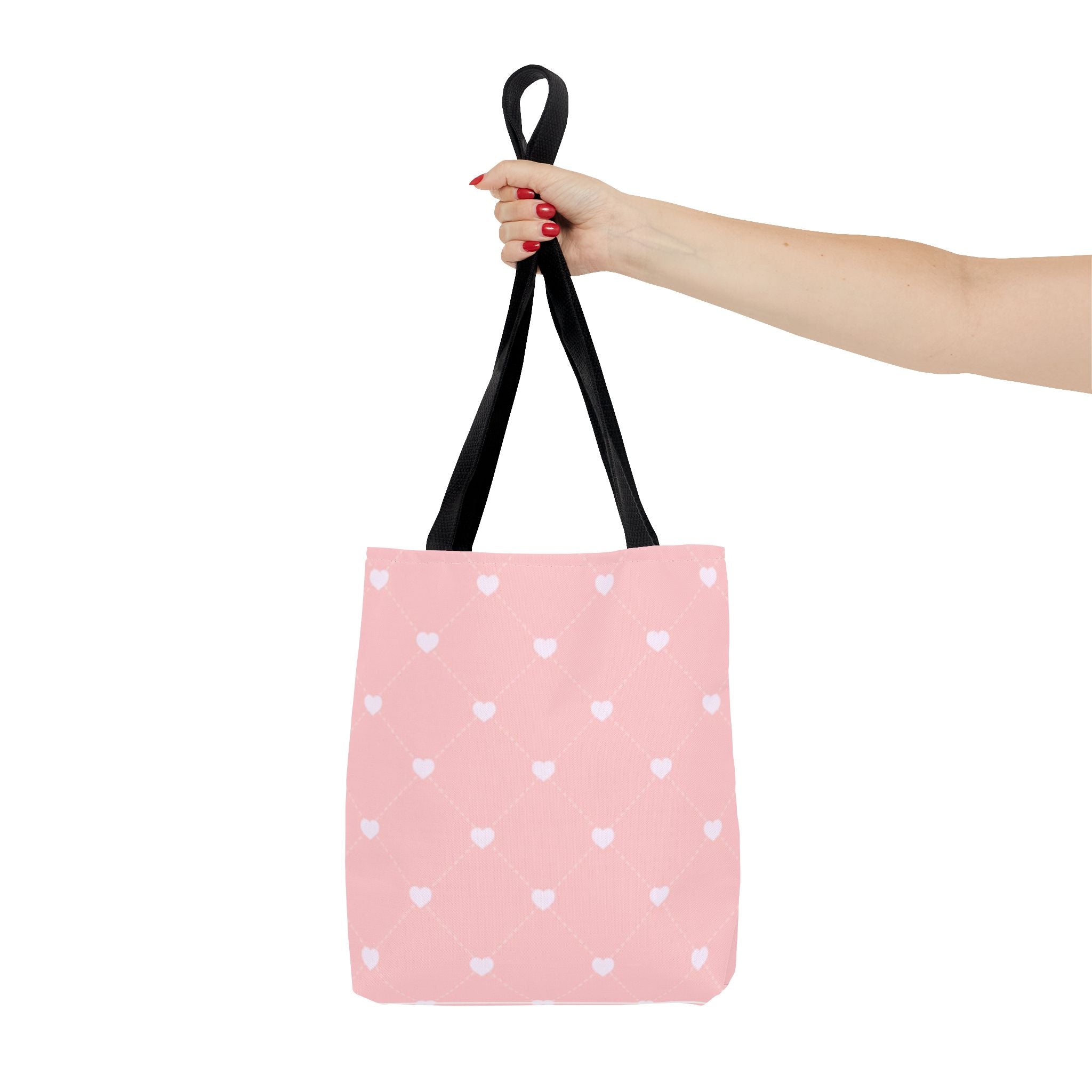 Pink Heart Pattern Tote Bag — Cute Pink AOP Shopper for Everyday Use
