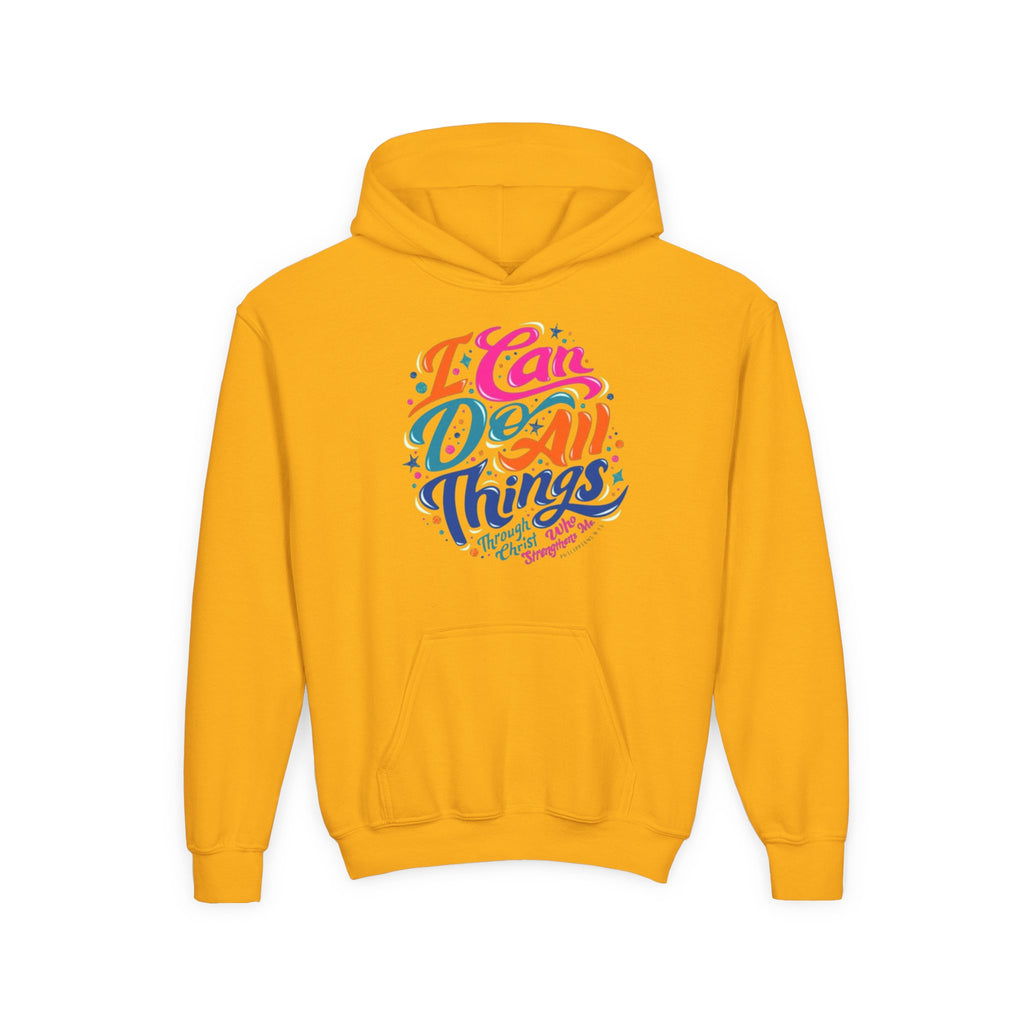 Youth Hoodie — "I Can Do All Things" Inspirational Christian Sweatshirt