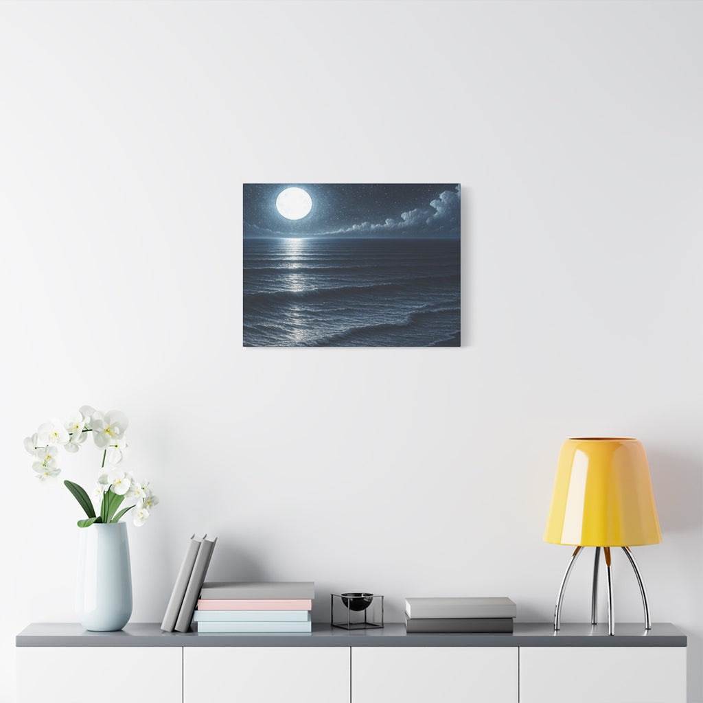 Moonlit Ocean Canvas Wall Art — Serene Night Seascape Matte Stretched Print