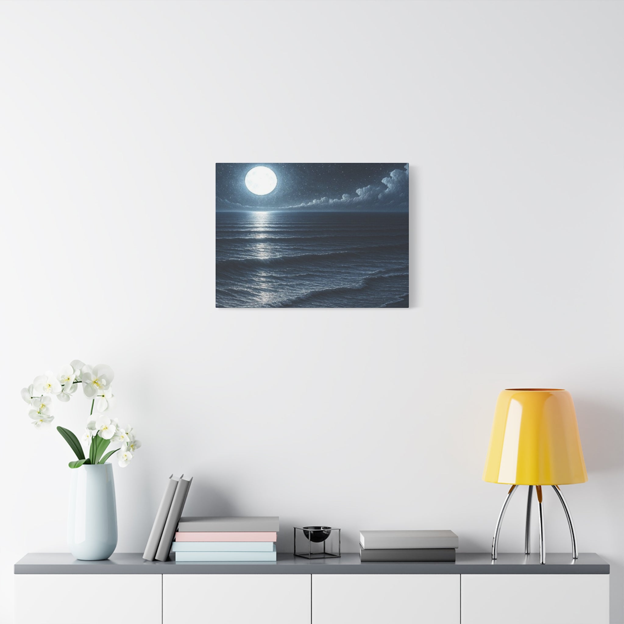 Moonlit Ocean Canvas Wall Art — Serene Night Seascape Matte Stretched Print