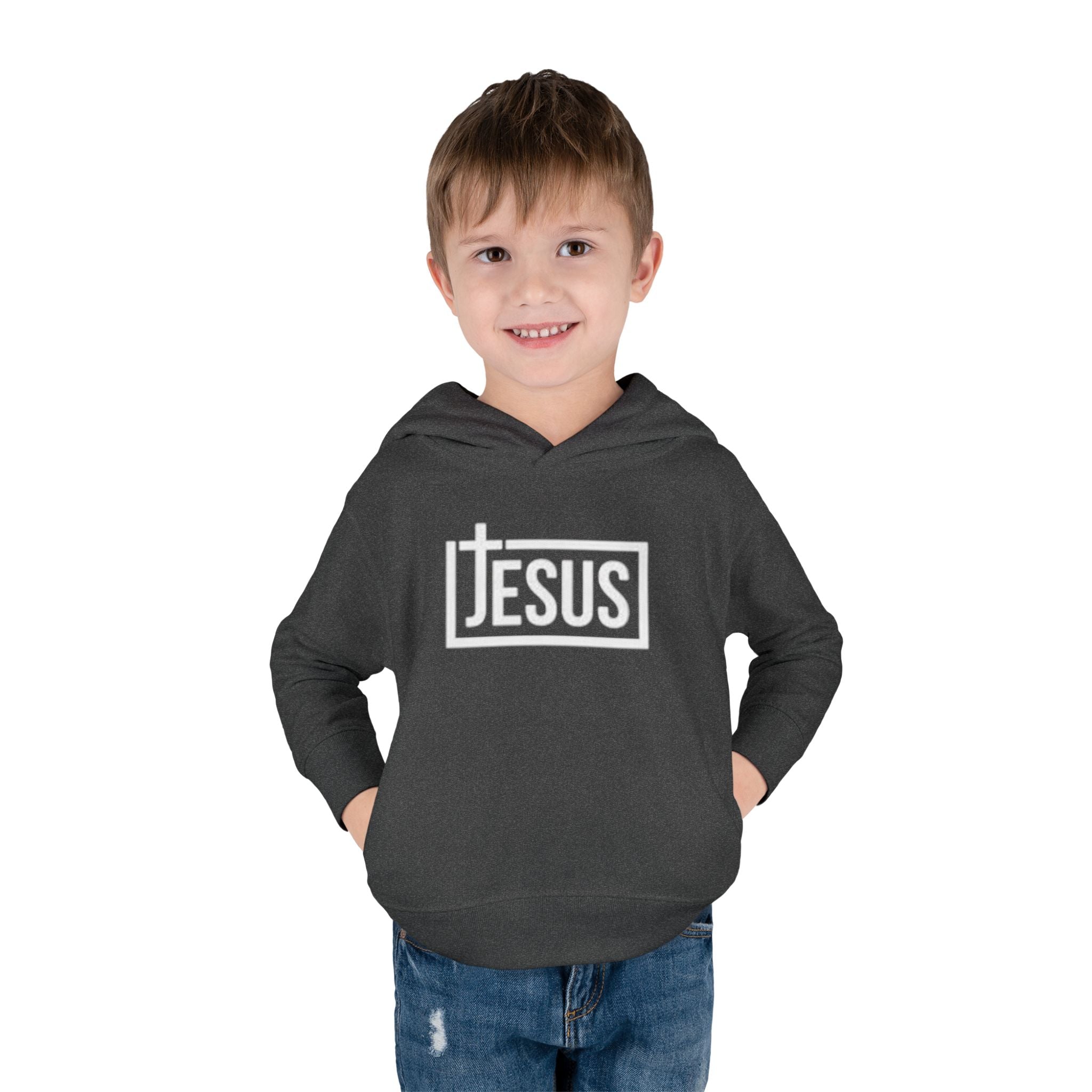 Toddler Jesus Hoodie – Kids Faith Pullover Fleece with 'JESUS' Box Logo
