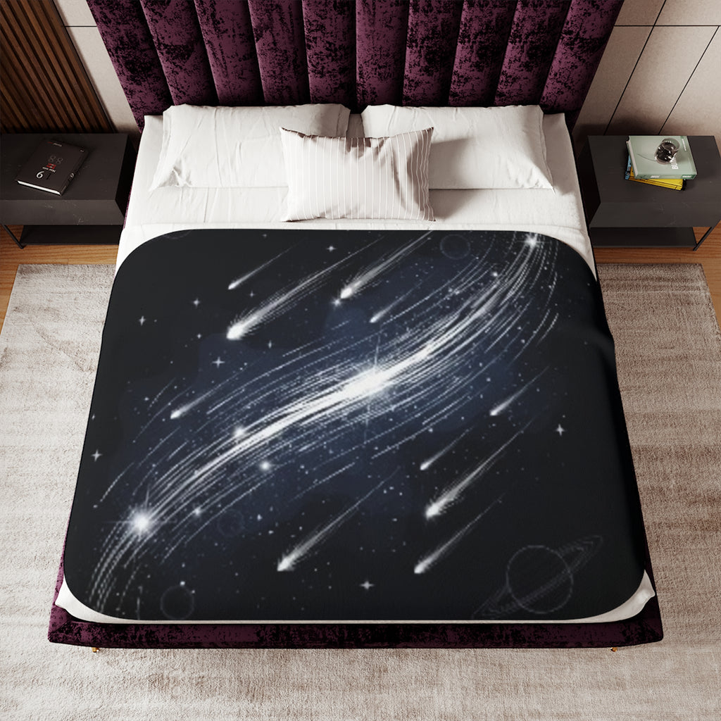 Galaxy Meteor Shower Sherpa Blanket — Cozy Space-Themed Throw