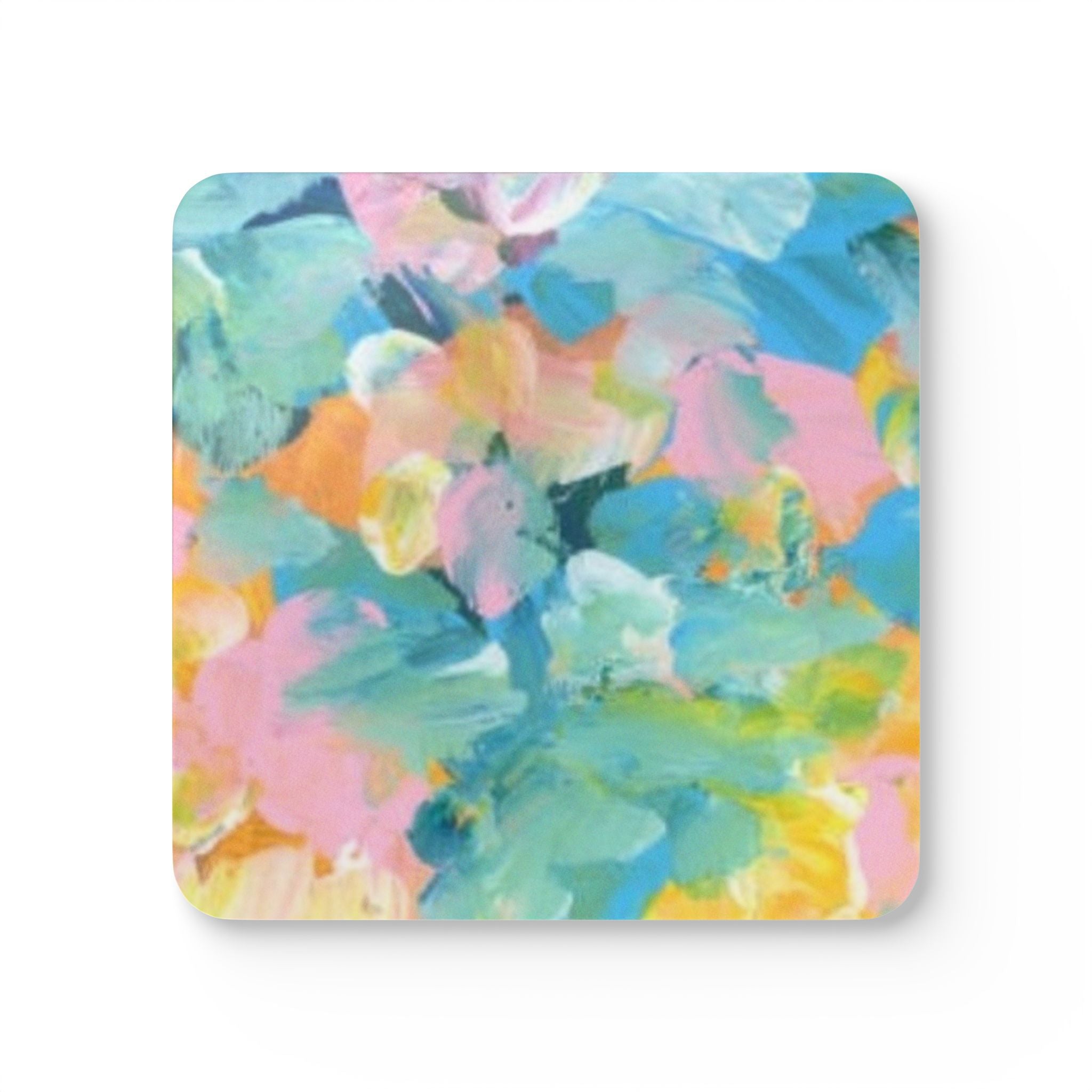 Abstract Pastel Floral Cork Coaster Set — Colorful Spring Drink Coasters (4-Pack)
