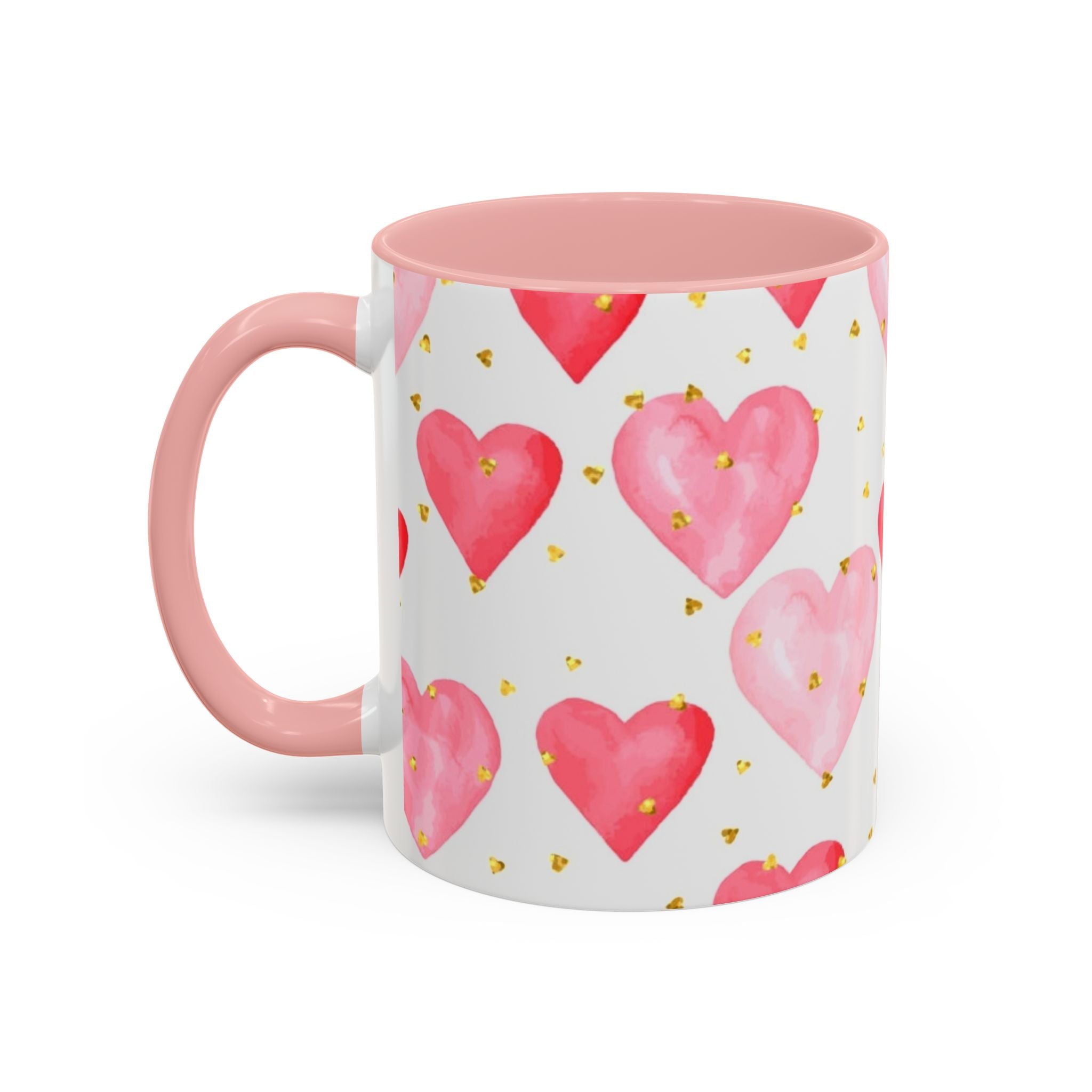Pink Watercolor Hearts Accent Coffee Mug — Romantic Valentine’s Day Gift