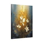 Golden Floral Canvas Print – Abstract White Flowers on Matte Stretched Canvas