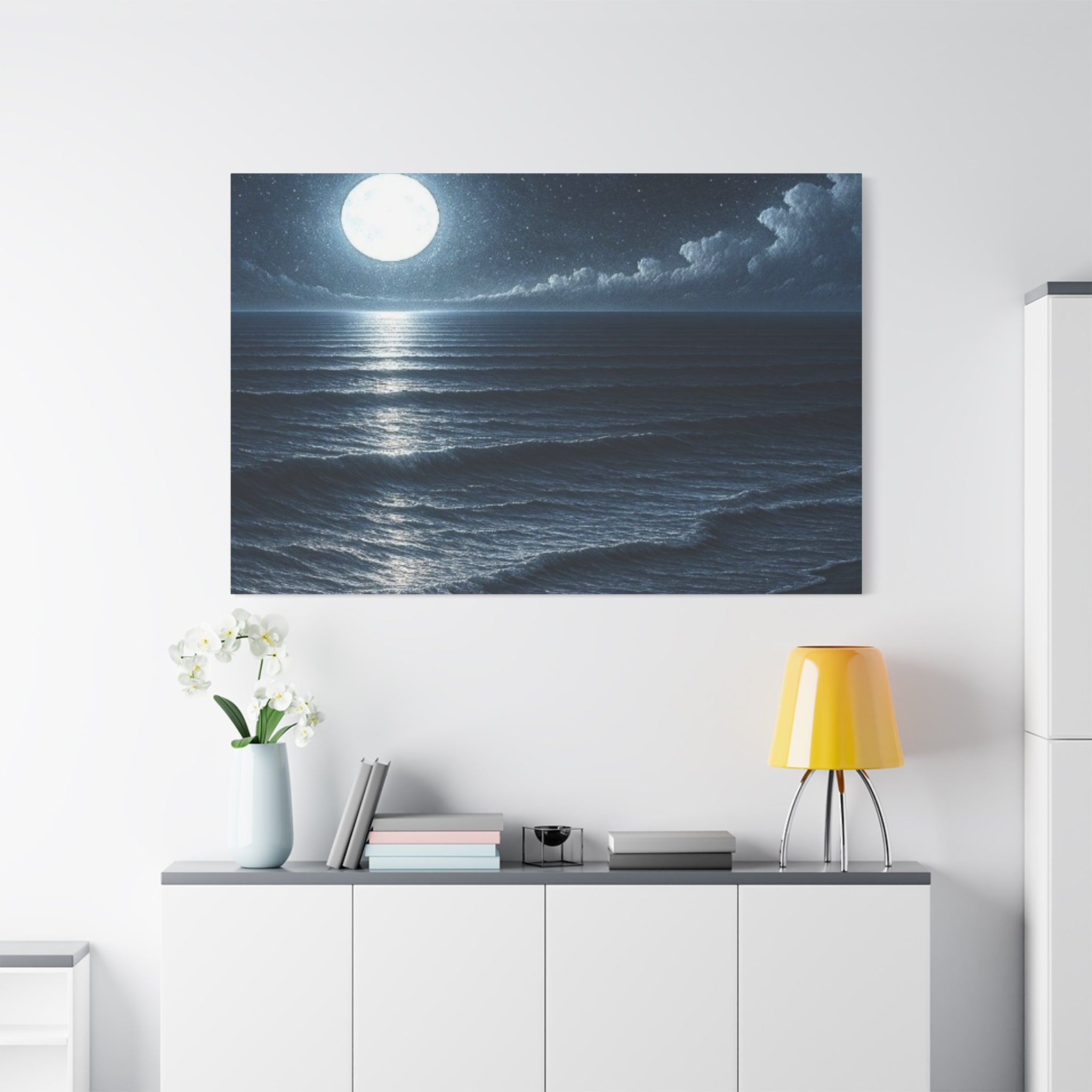 Moonlit Ocean Canvas Wall Art — Serene Night Seascape Matte Stretched Print