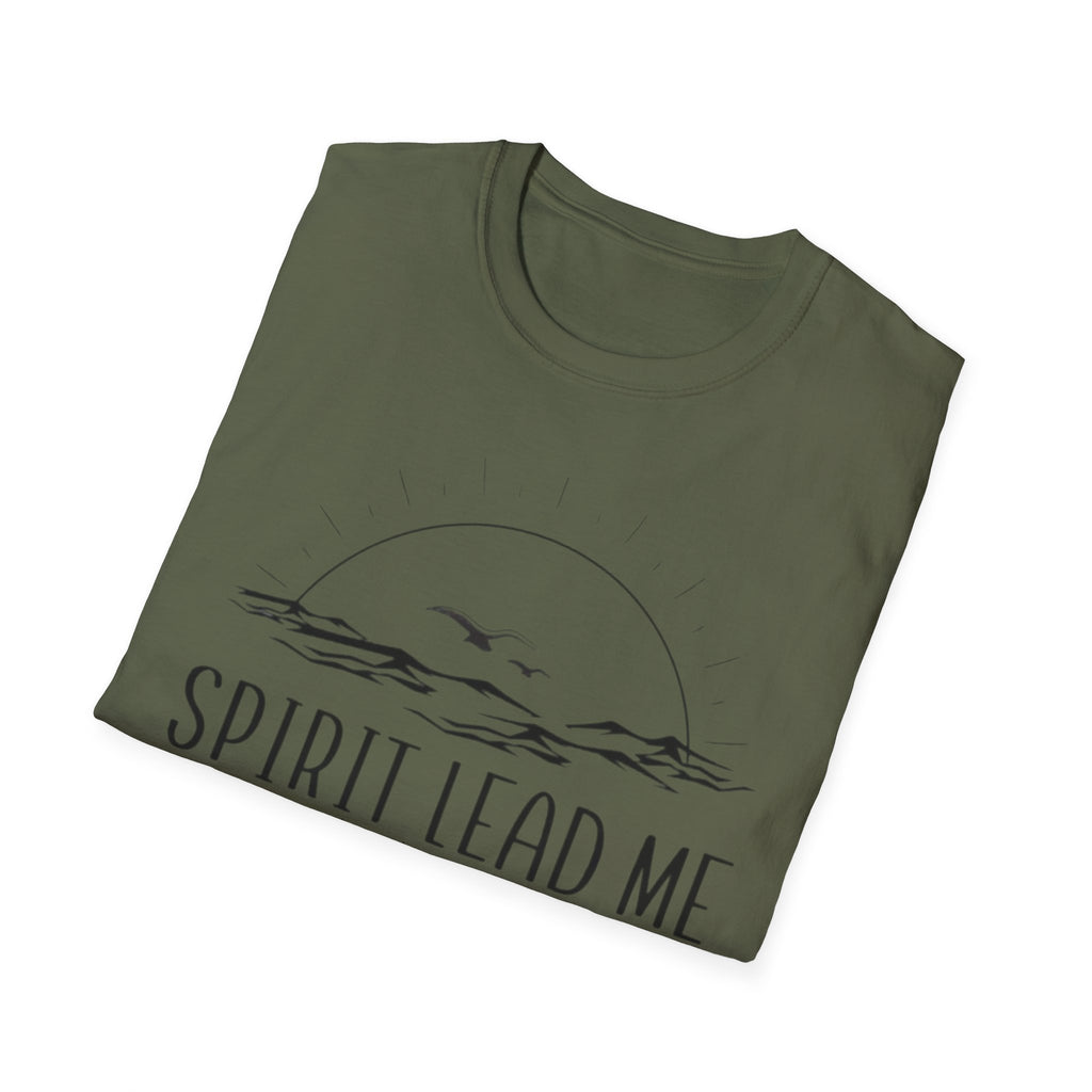 T-Shirt — "Spirit Lead Me" Faith Graphic Tee with Sunset & Birds