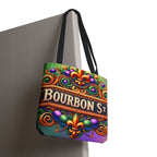 Bourbon St. Parade Tote Bag — Mardi Gras Fleur-de-Lis All-Over Print