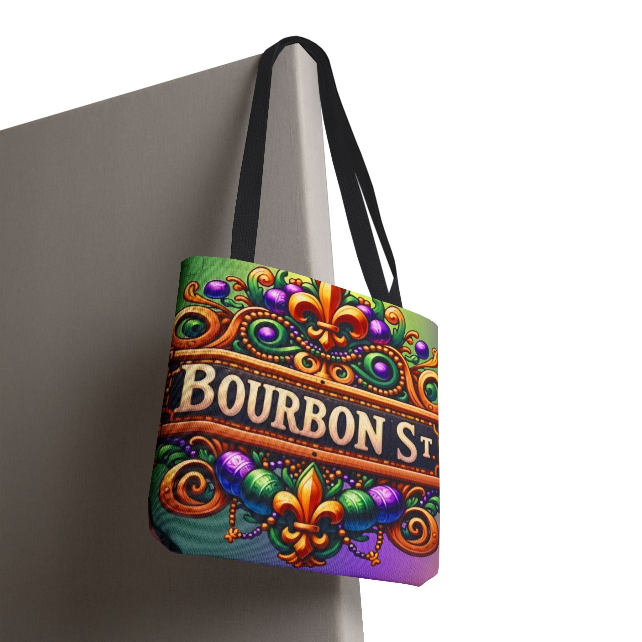 Bourbon St. Parade Tote Bag — Mardi Gras Fleur-de-Lis All-Over Print